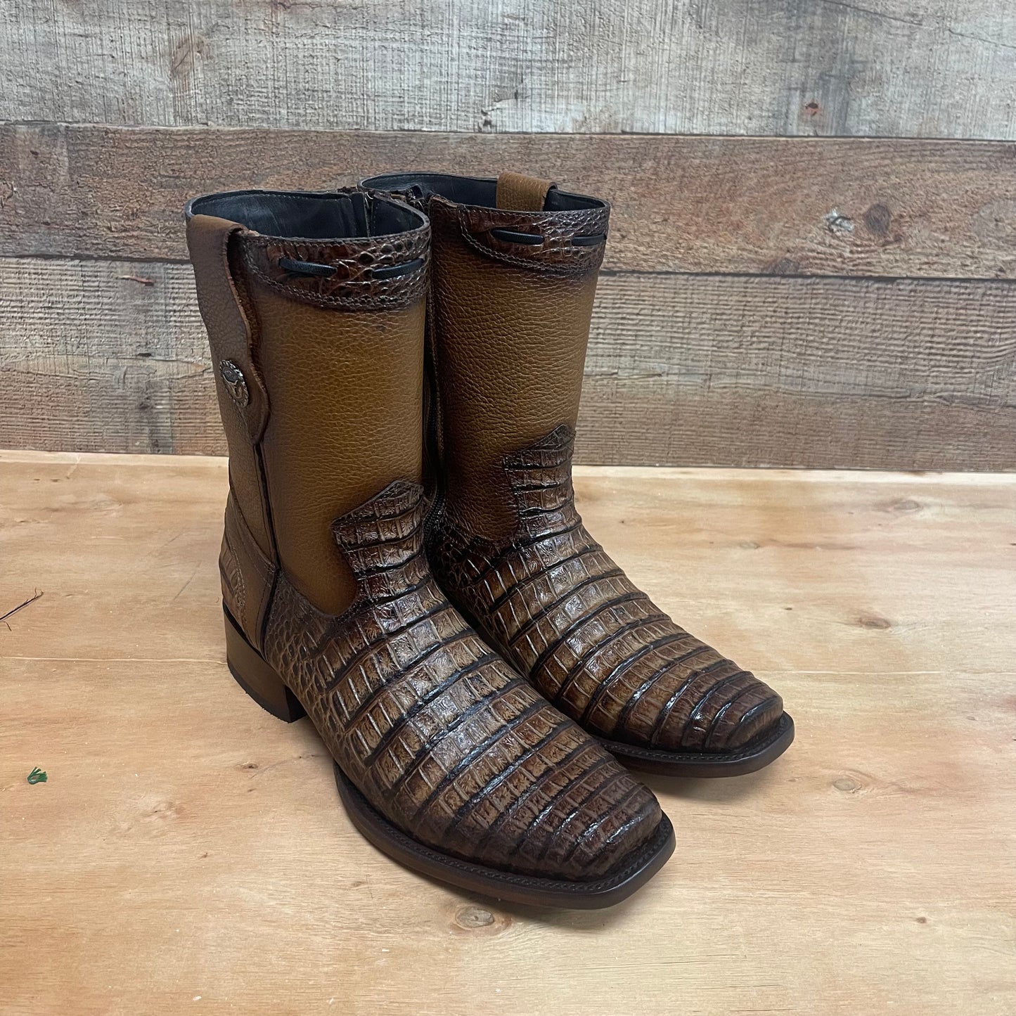 Men's Western Cowboy Side Zipper Genuine Leather with Cayman Print Dubai Toe Boots Est.265 Cayman Cierre Horma Dubai