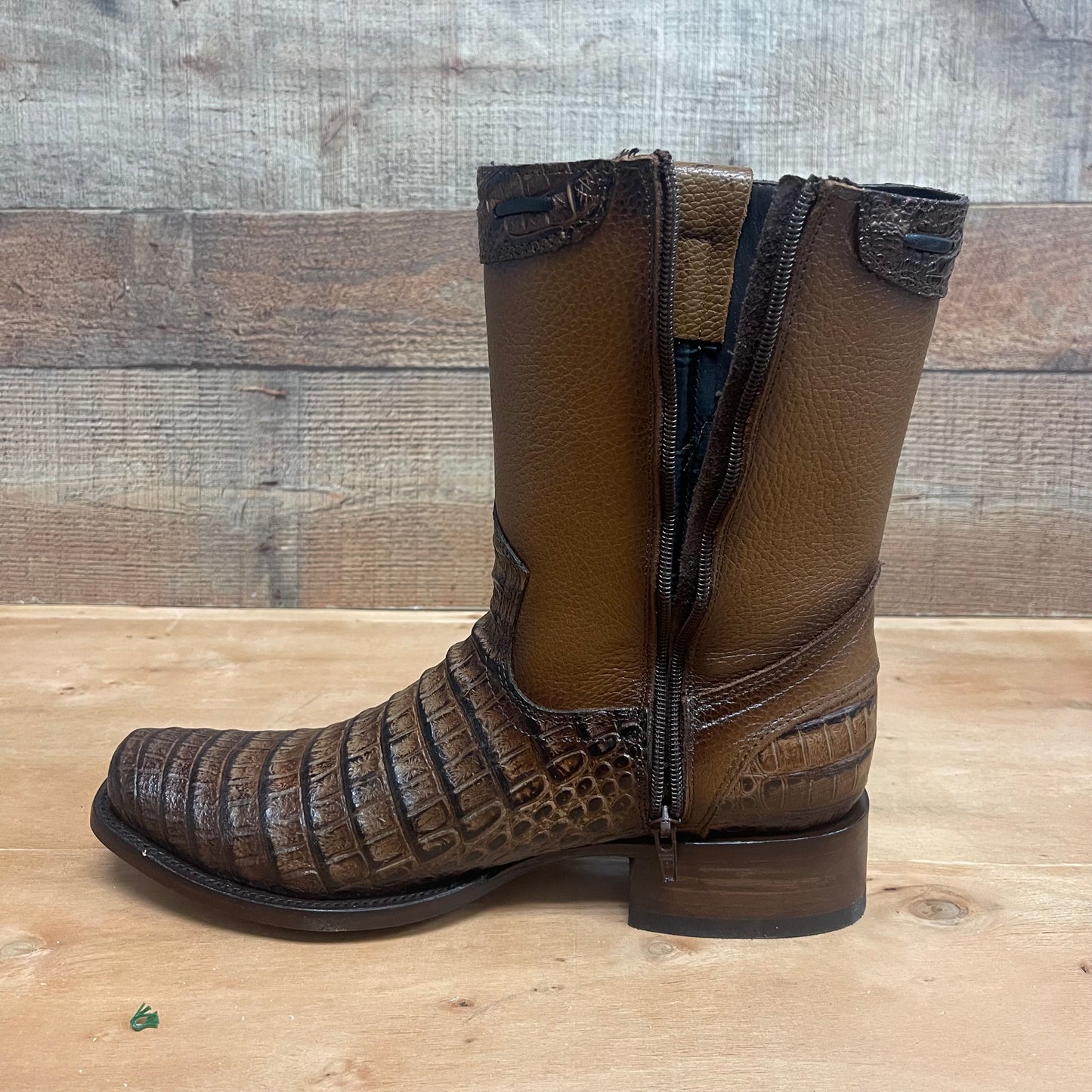 Men's Western Cowboy Side Zipper Genuine Leather with Cayman Print Dubai Toe Boots Est.265 Cayman Cierre Horma Dubai