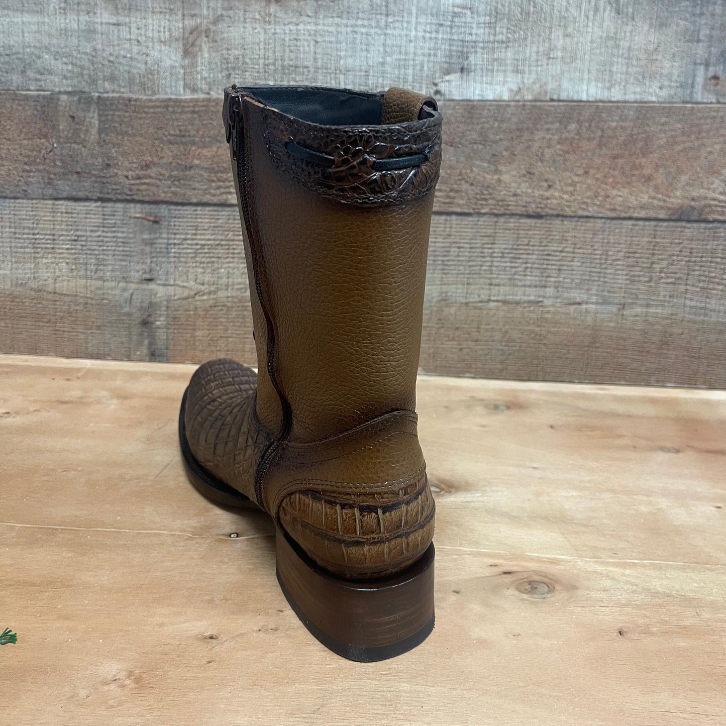 Men's Western Cowboy Side Zipper Genuine Leather with Cayman Print Dubai Toe Boots Est.265 Cayman Cierre Horma Dubai