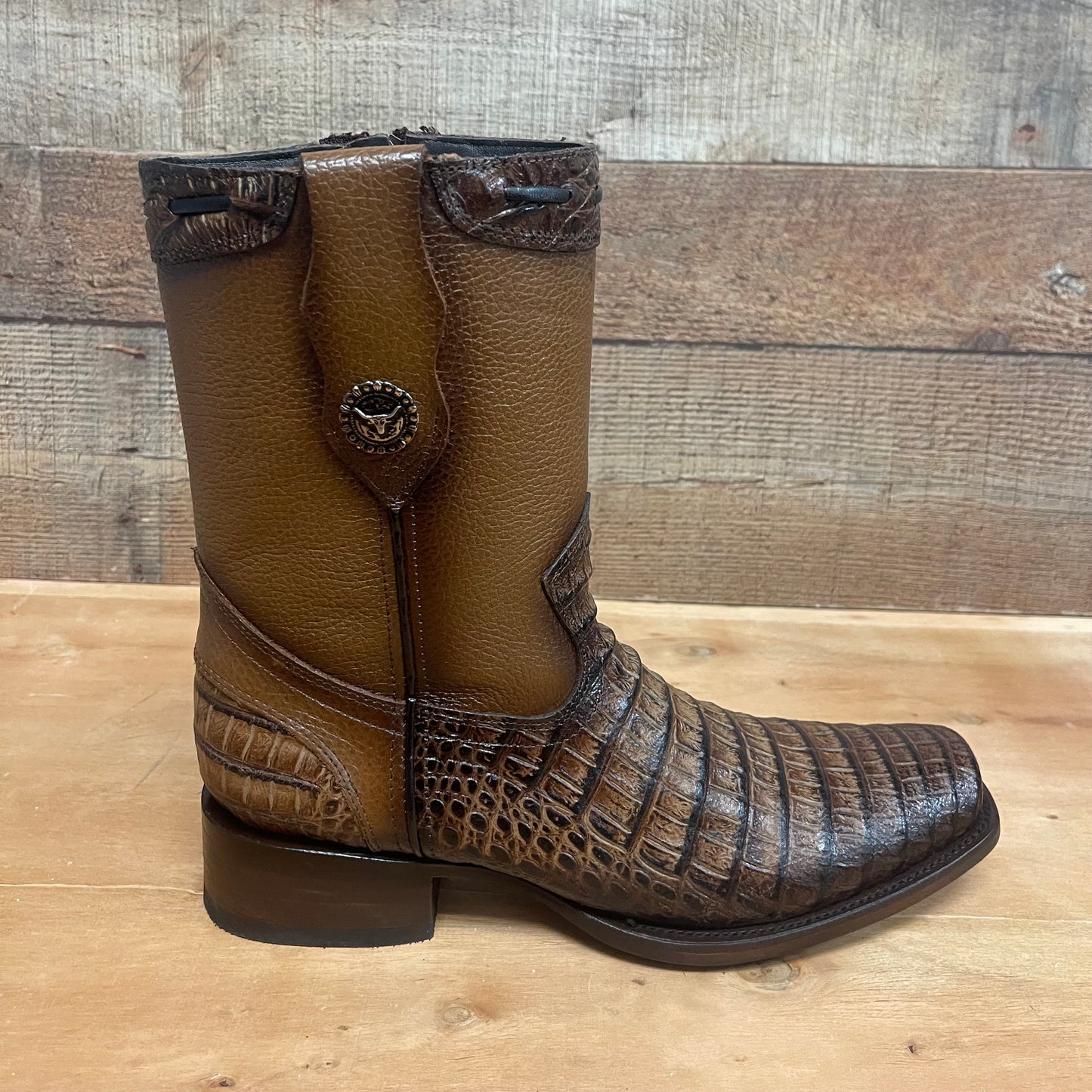 Men's Western Cowboy Side Zipper Genuine Leather with Cayman Print Dubai Toe Boots Est.265 Cayman Cierre Horma Dubai