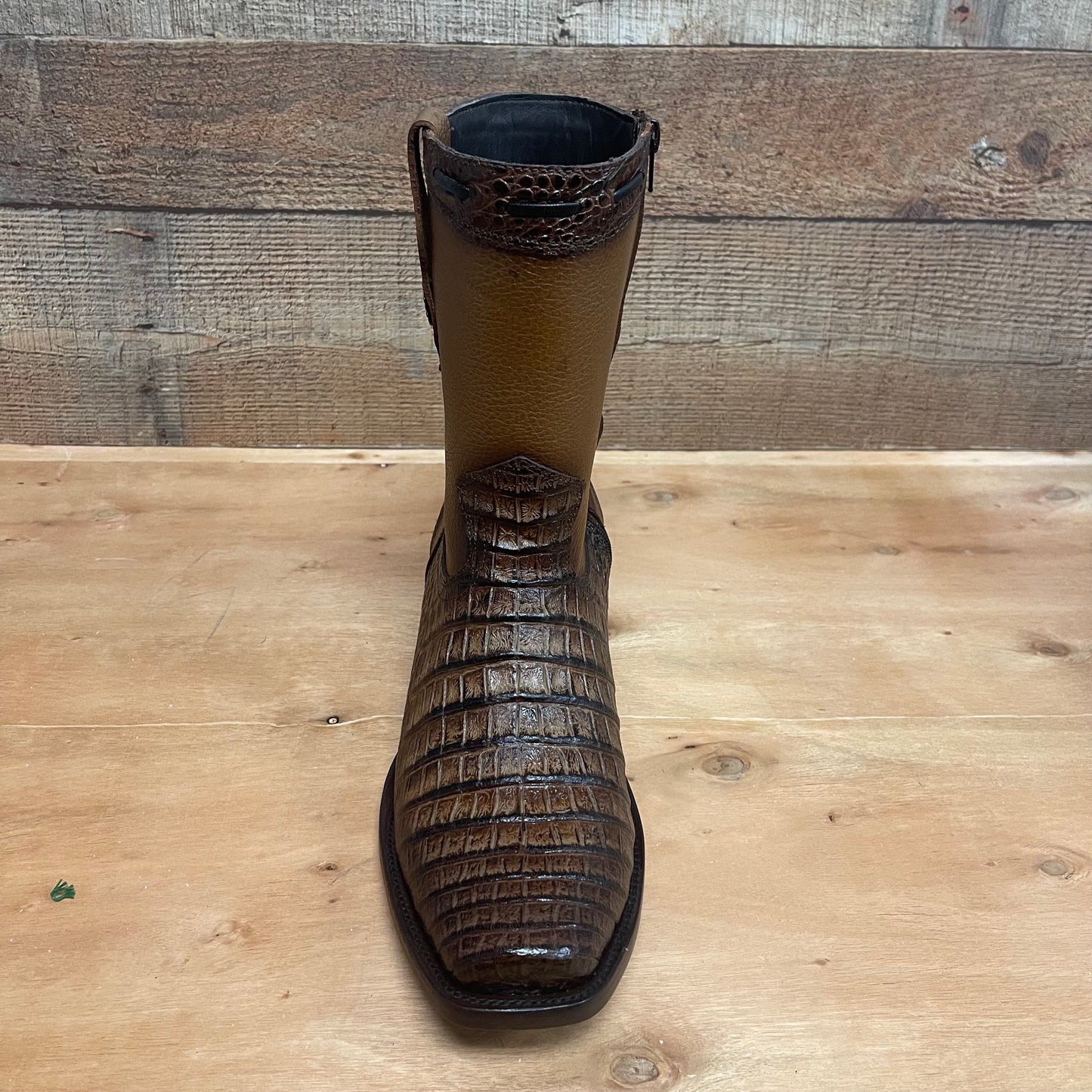 Men's Western Cowboy Side Zipper Genuine Leather with Cayman Print Dubai Toe Boots Est.265 Cayman Cierre Horma Dubai