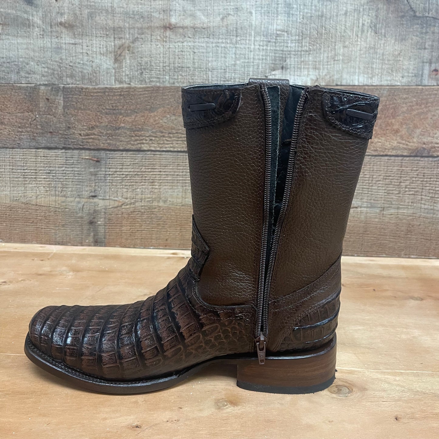 Men's Western Cowboy Side Zipper Genuine Leather with Cayman Print Dubai Toe Boots Est.265 Cayman Cierre Horma Dubai
