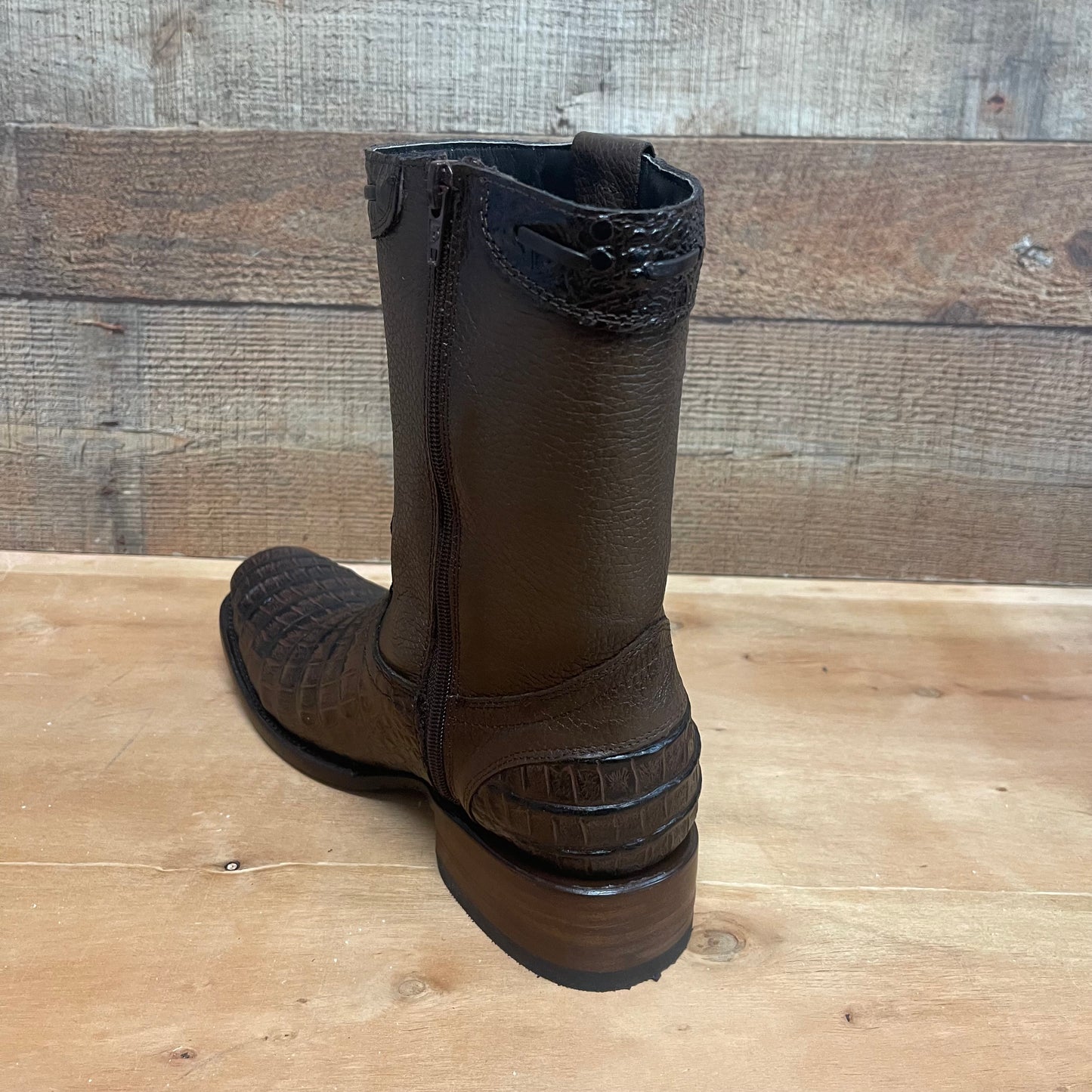 Men's Western Cowboy Side Zipper Genuine Leather with Cayman Print Dubai Toe Boots Est.265 Cayman Cierre Horma Dubai
