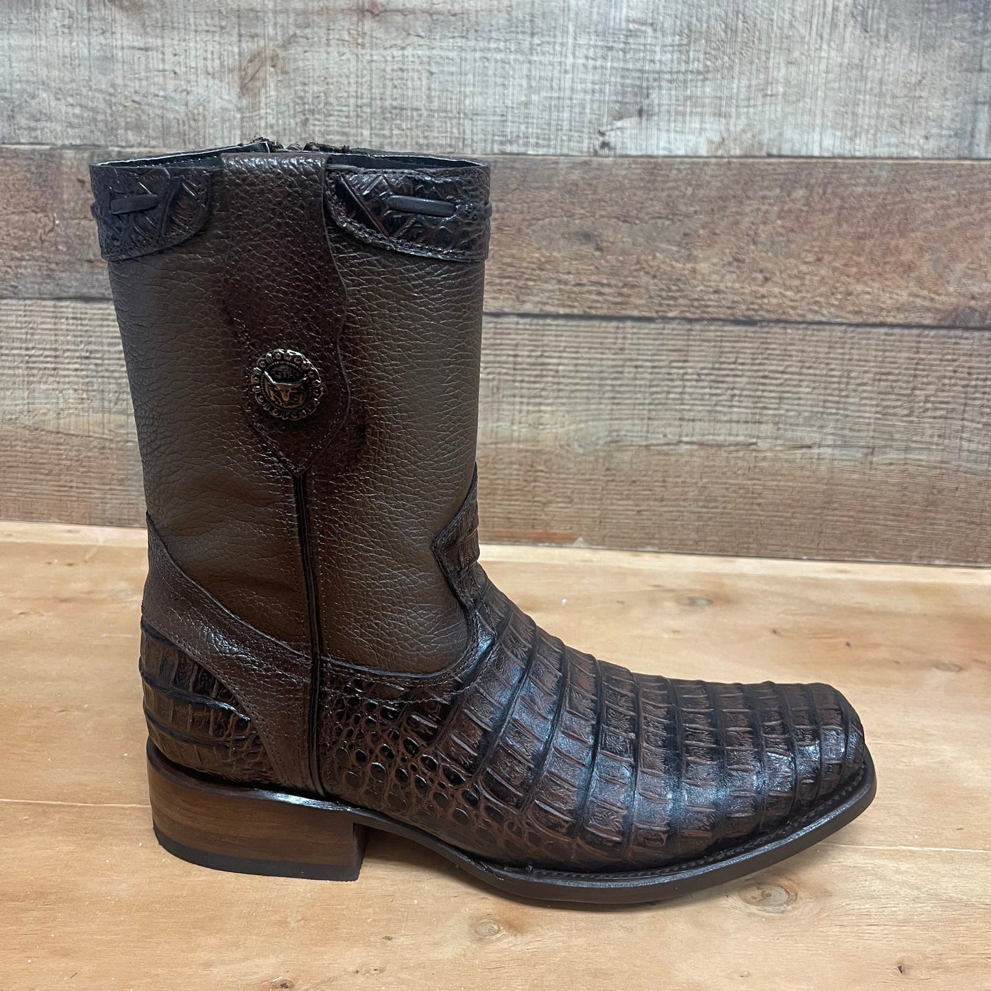 Men's Western Cowboy Side Zipper Genuine Leather with Cayman Print Dubai Toe Boots Est.265 Cayman Cierre Horma Dubai