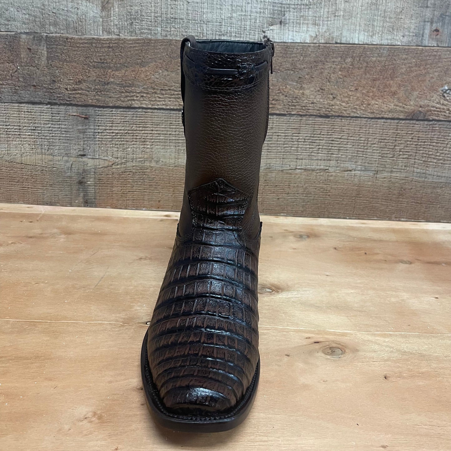 Men's Western Cowboy Side Zipper Genuine Leather with Cayman Print Dubai Toe Boots Est.265 Cayman Cierre Horma Dubai