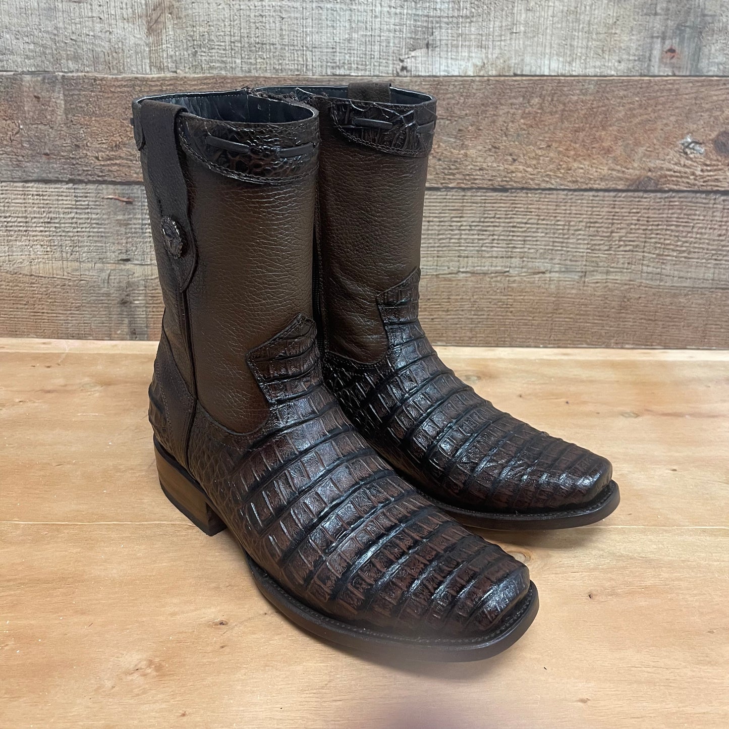 Men's Western Cowboy Side Zipper Genuine Leather with Cayman Print Dubai Toe Boots Est.265 Cayman Cierre Horma Dubai