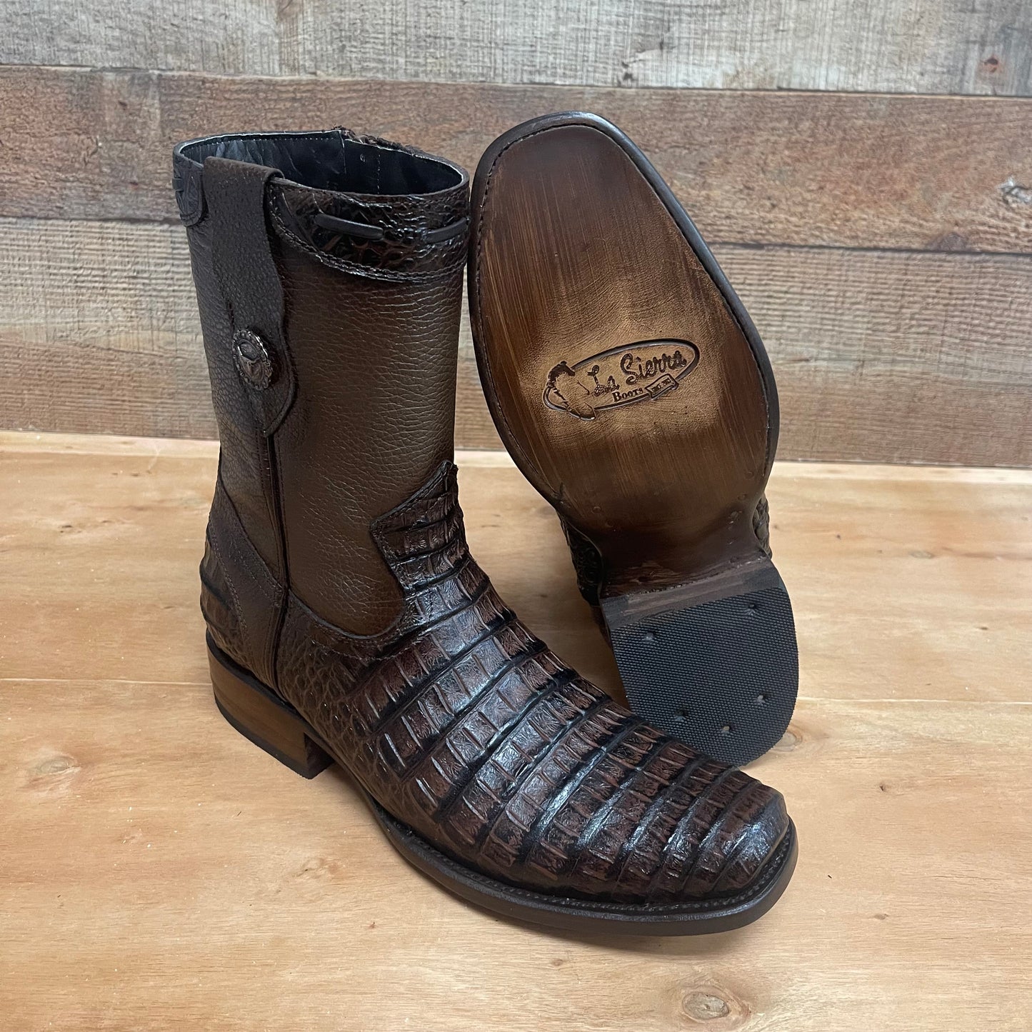 Men's Western Cowboy Side Zipper Genuine Leather with Cayman Print Dubai Toe Boots Est.265 Cayman Cierre Horma Dubai
