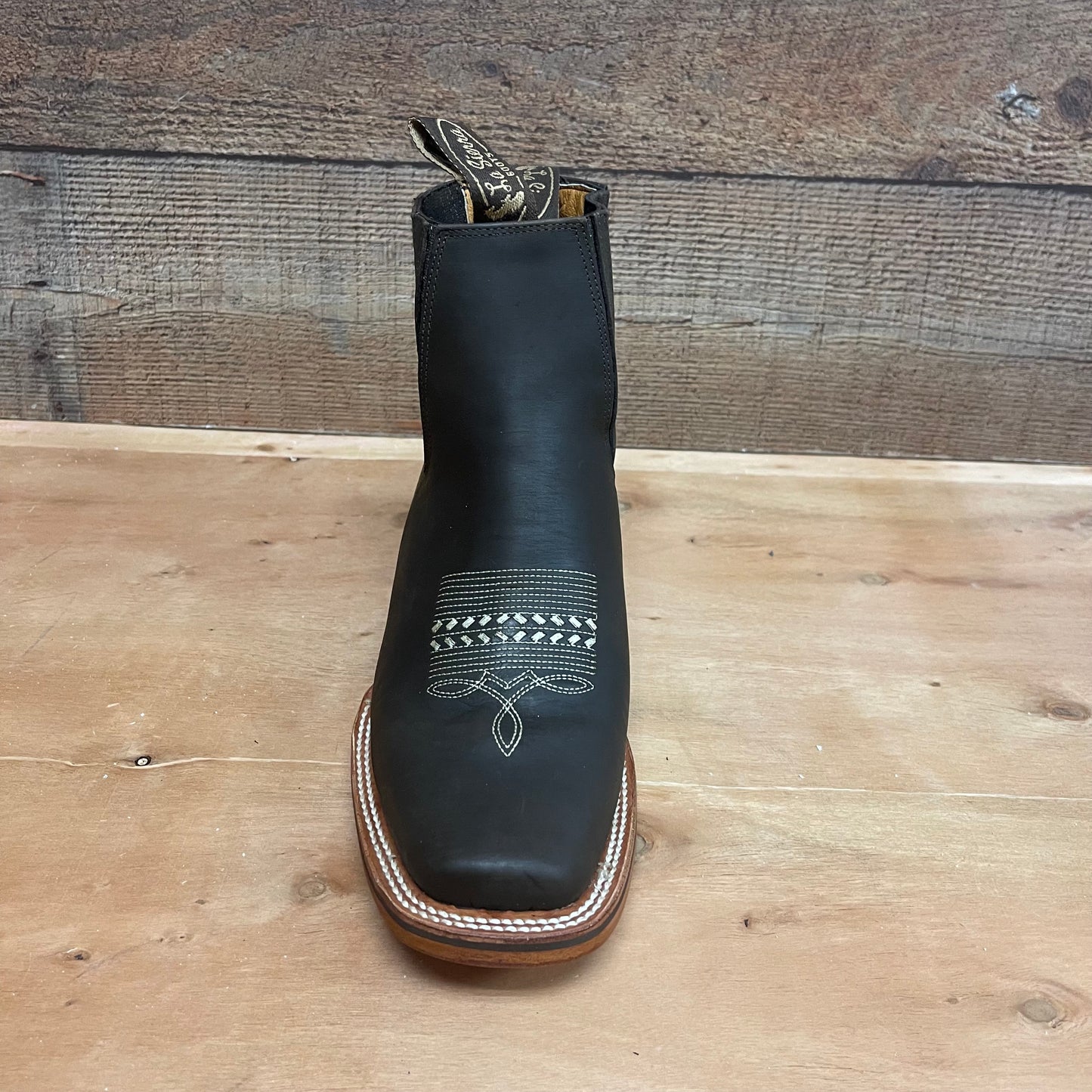 Men's Western Rodeo Ankle Boot Leather Sole Embroidered Design Genuine Crazy Leather Botín Est. Crazy Tabaco