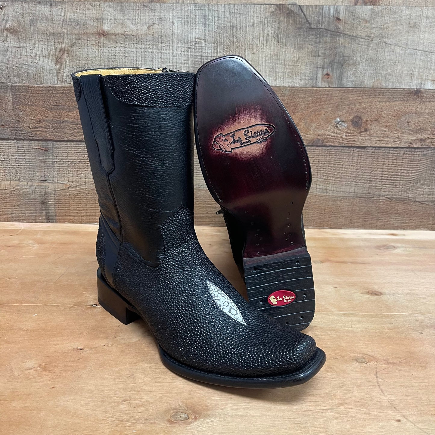 Men's Western Cowboy Side Zipper Genuine Leather with Stingray Print Dubai Toe Boots Est.274 Mantarraya Cierre Horma Dubai