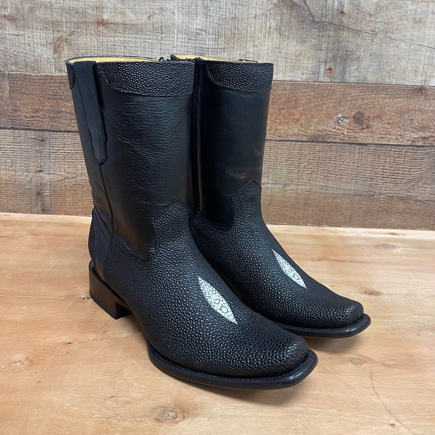 Men's Western Cowboy Side Zipper Genuine Leather with Stingray Print Dubai Toe Boots Est.274 Mantarraya Cierre Horma Dubai