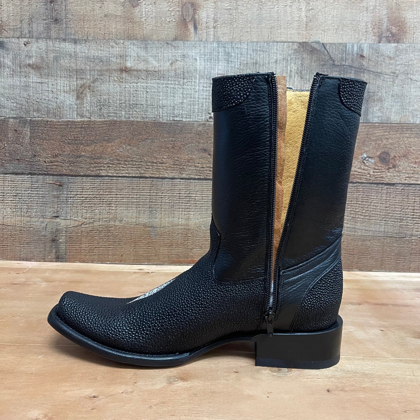 Men's Western Cowboy Side Zipper Genuine Leather with Stingray Print Dubai Toe Boots Est.274 Mantarraya Cierre Horma Dubai