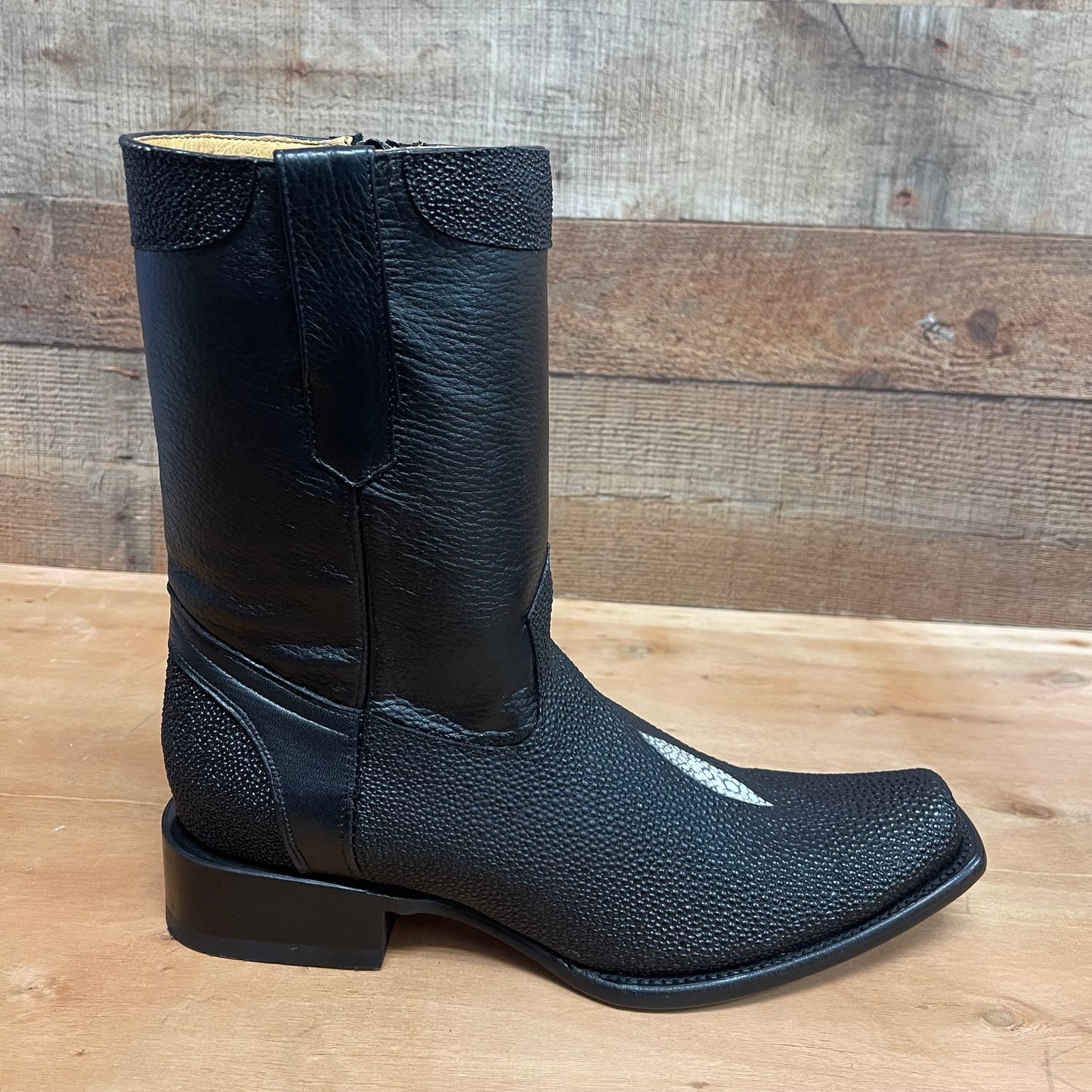 Men's Western Cowboy Side Zipper Genuine Leather with Stingray Print Dubai Toe Boots Est.274 Mantarraya Cierre Horma Dubai
