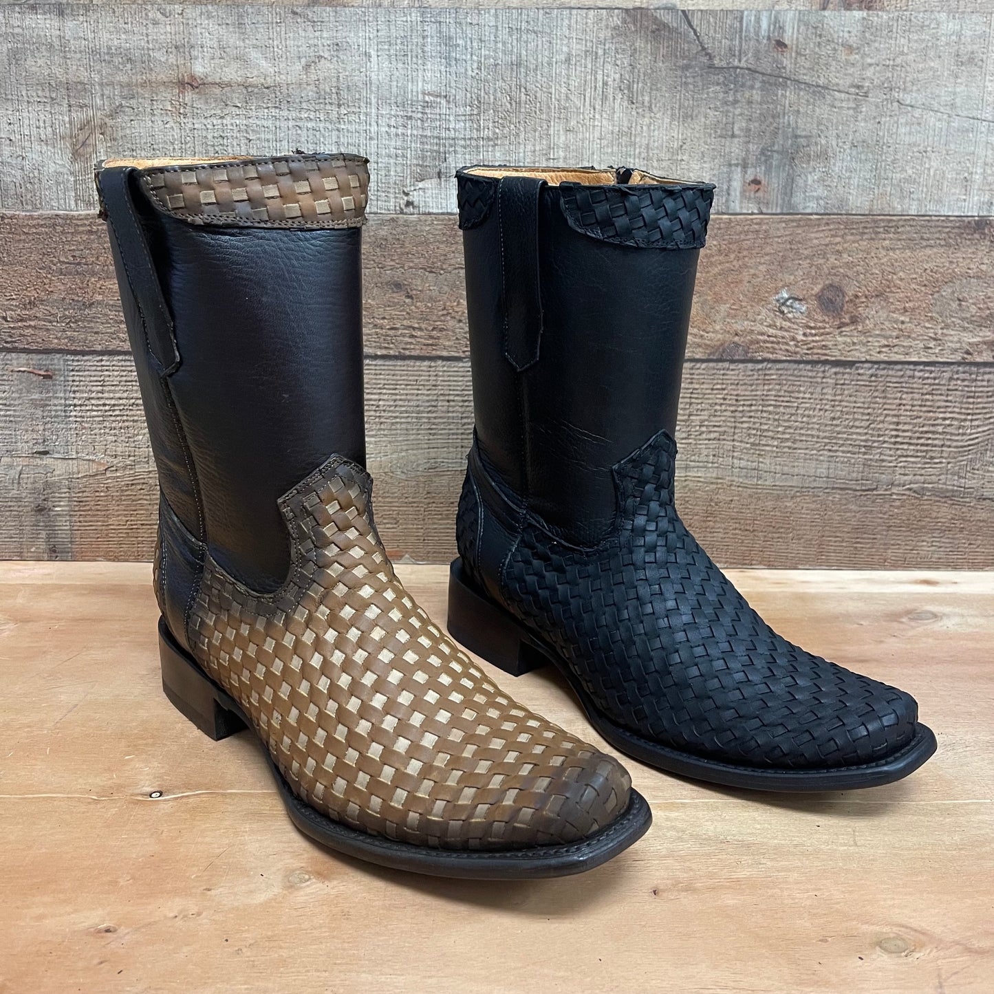 Men's Western Cowboy Side Zipper Genuine Leather with Handwoven Petatillo Style Dubai Toe Boots Est.272 Petatillo Cierre Horma Dubai