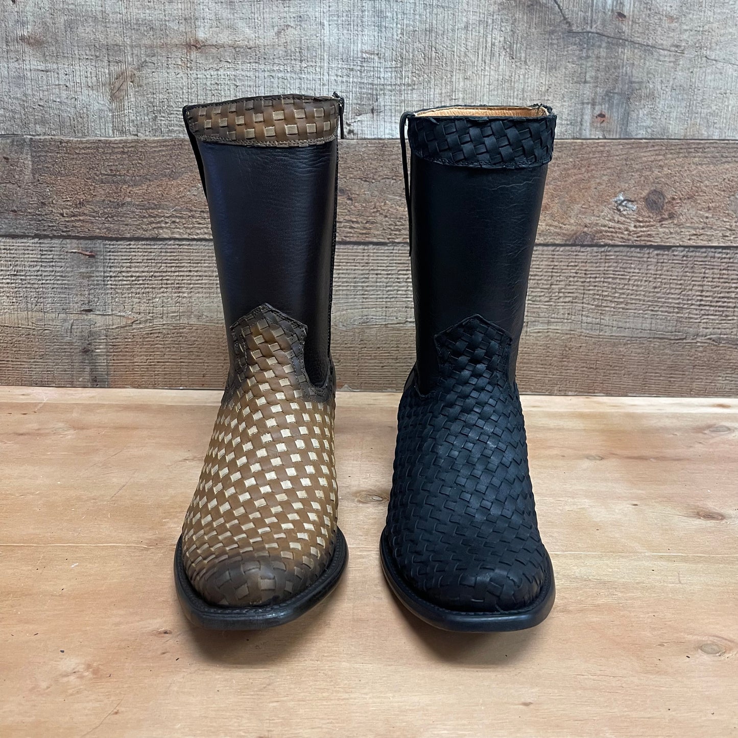 Men's Western Cowboy Side Zipper Genuine Leather with Handwoven Petatillo Style Dubai Toe Boots Est.272 Petatillo Cierre Horma Dubai