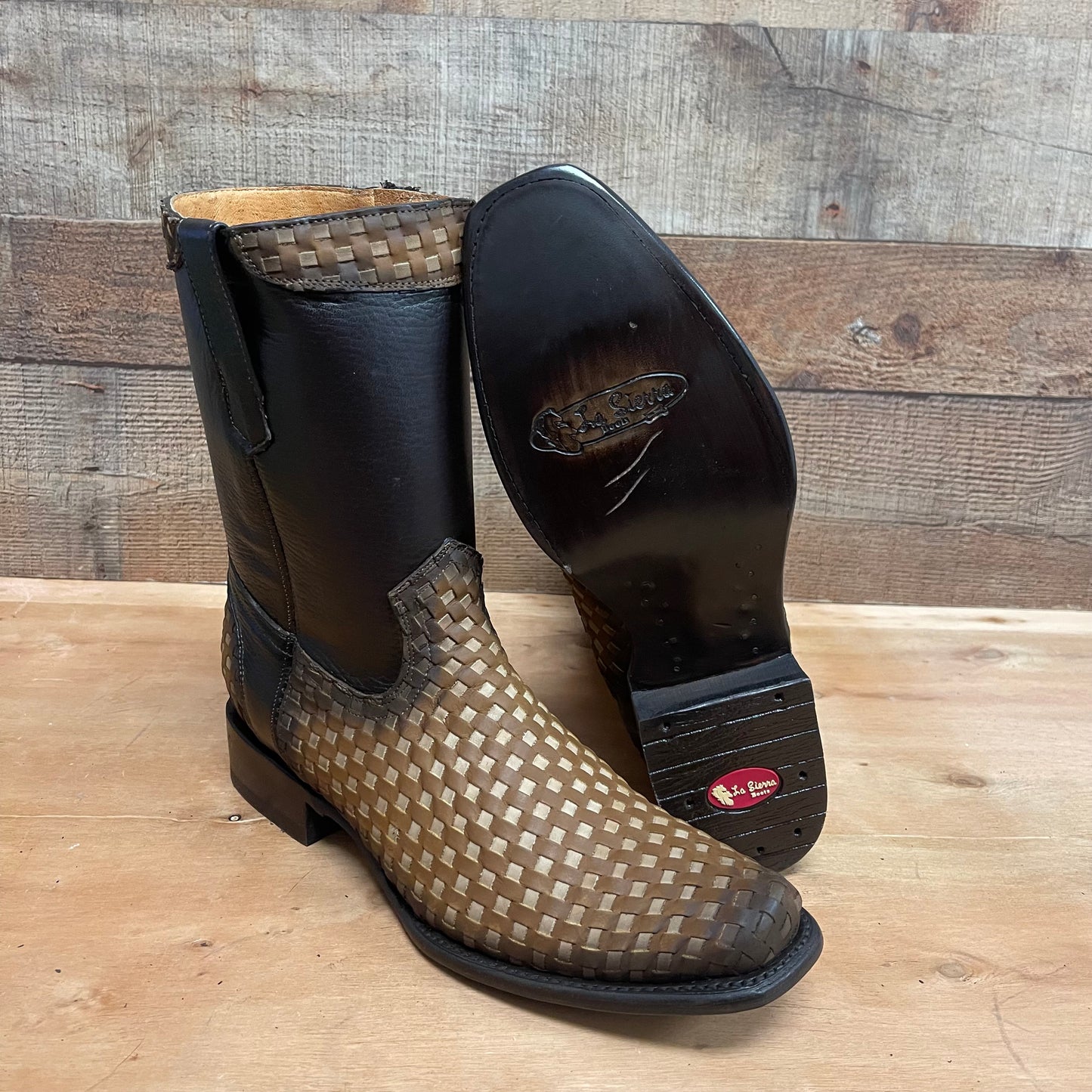 Men's Western Cowboy Side Zipper Genuine Leather with Handwoven Petatillo Style Dubai Toe Boots Est.272 Petatillo Cierre Horma Dubai