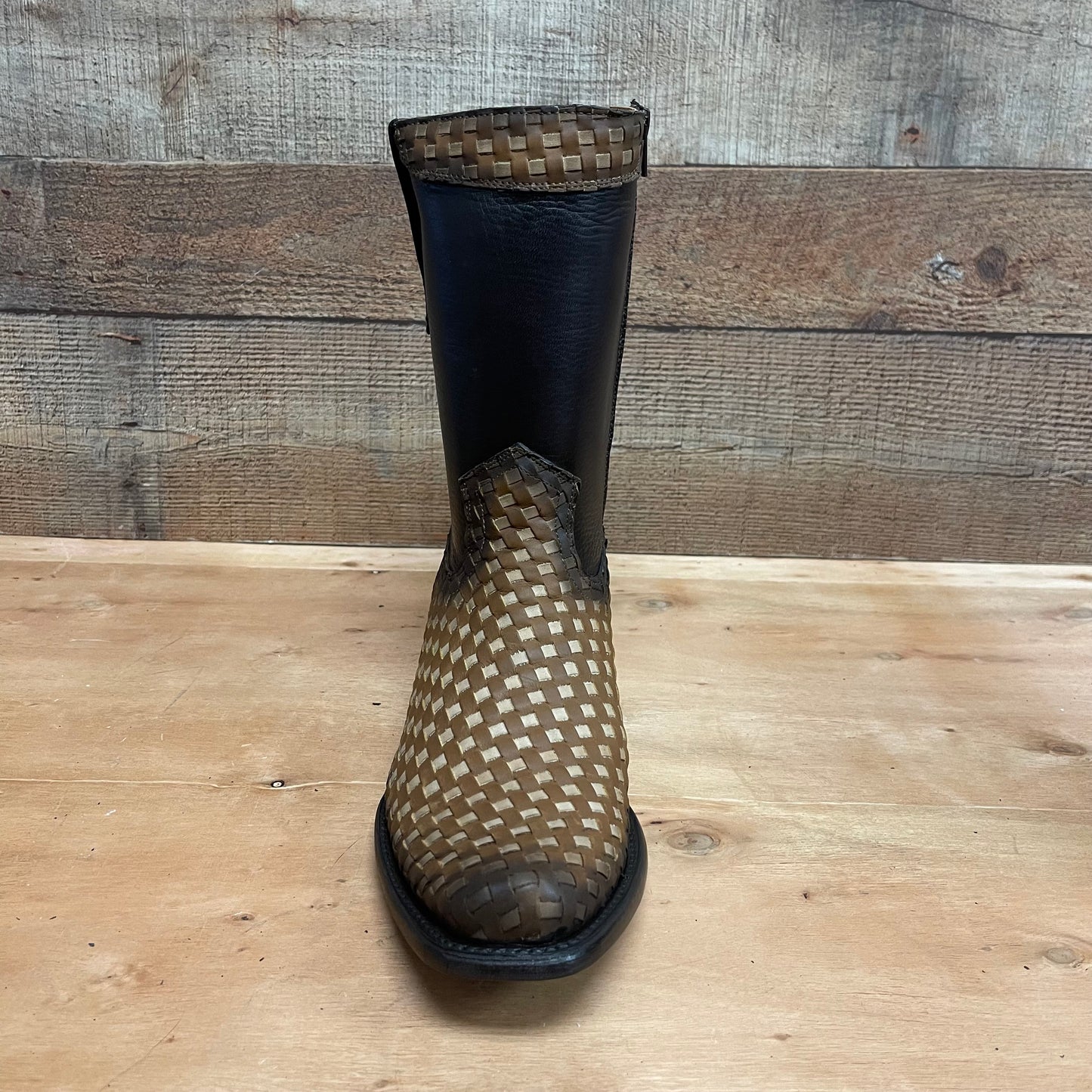 Men's Western Cowboy Side Zipper Genuine Leather with Handwoven Petatillo Style Dubai Toe Boots Est.272 Petatillo Cierre Horma Dubai