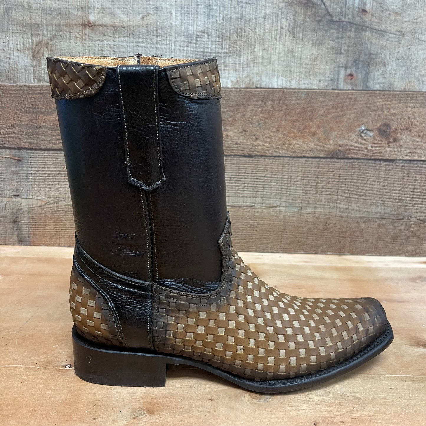 Men's Western Cowboy Side Zipper Genuine Leather with Handwoven Petatillo Style Dubai Toe Boots Est.272 Petatillo Cierre Horma Dubai