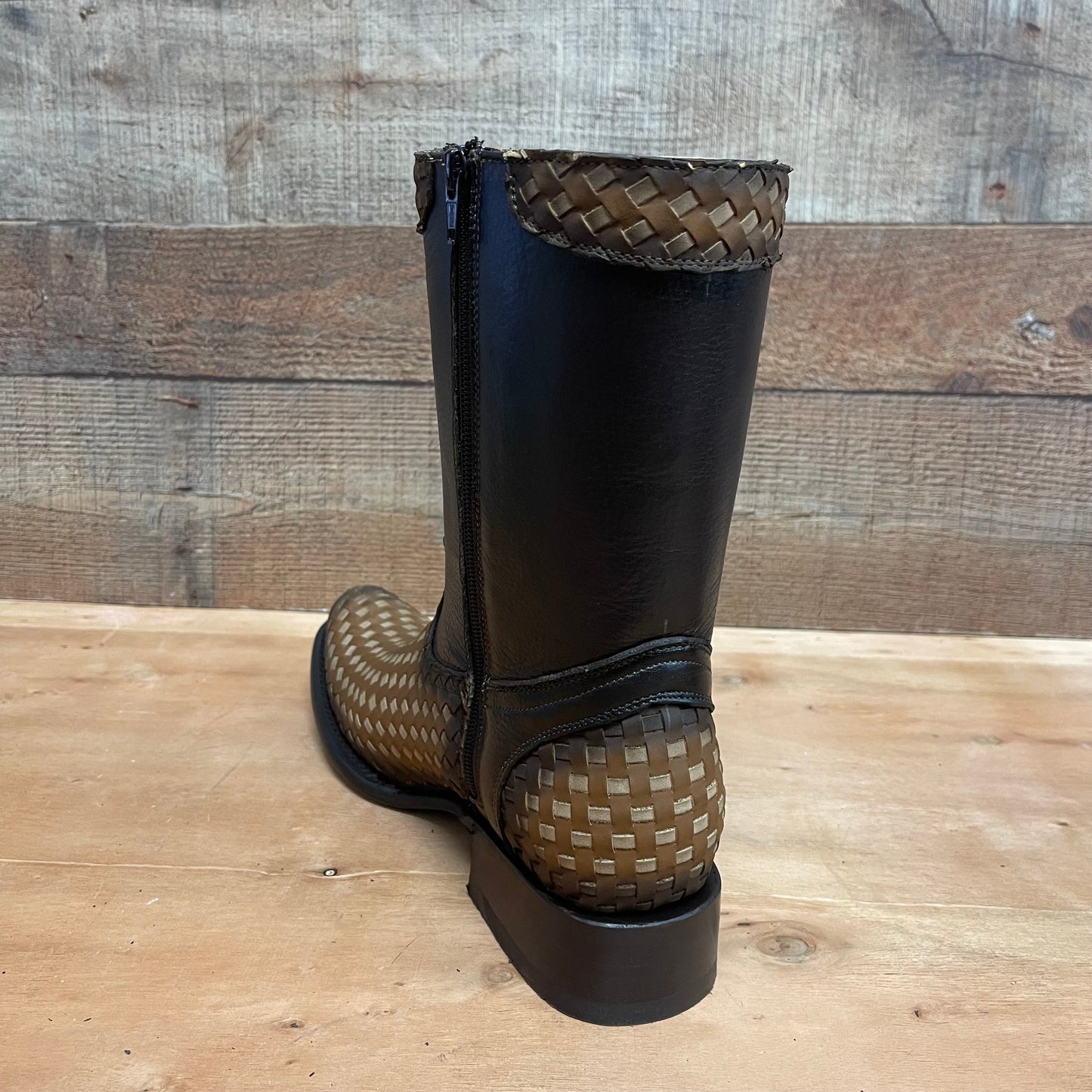 Men's Western Cowboy Side Zipper Genuine Leather with Handwoven Petatillo Style Dubai Toe Boots Est.272 Petatillo Cierre Horma Dubai