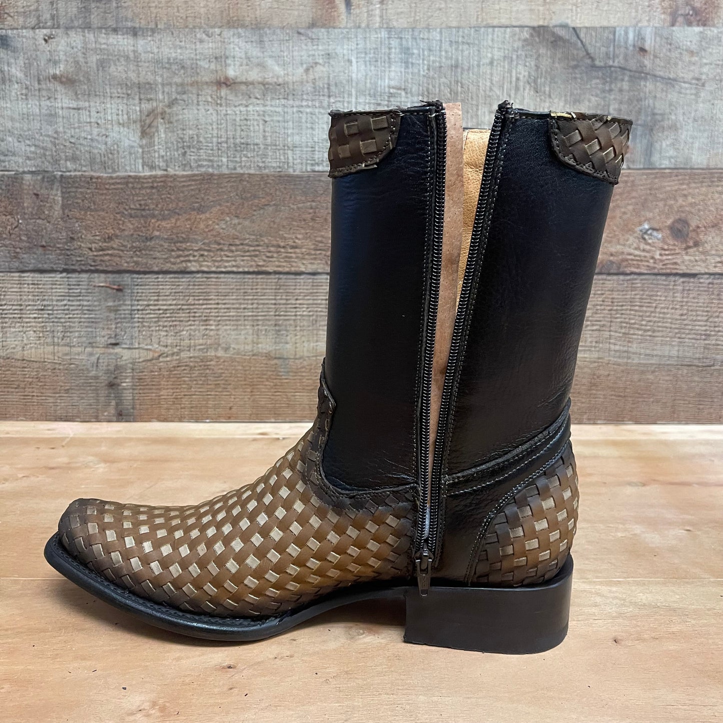 Men's Western Cowboy Side Zipper Genuine Leather with Handwoven Petatillo Style Dubai Toe Boots Est.272 Petatillo Cierre Horma Dubai