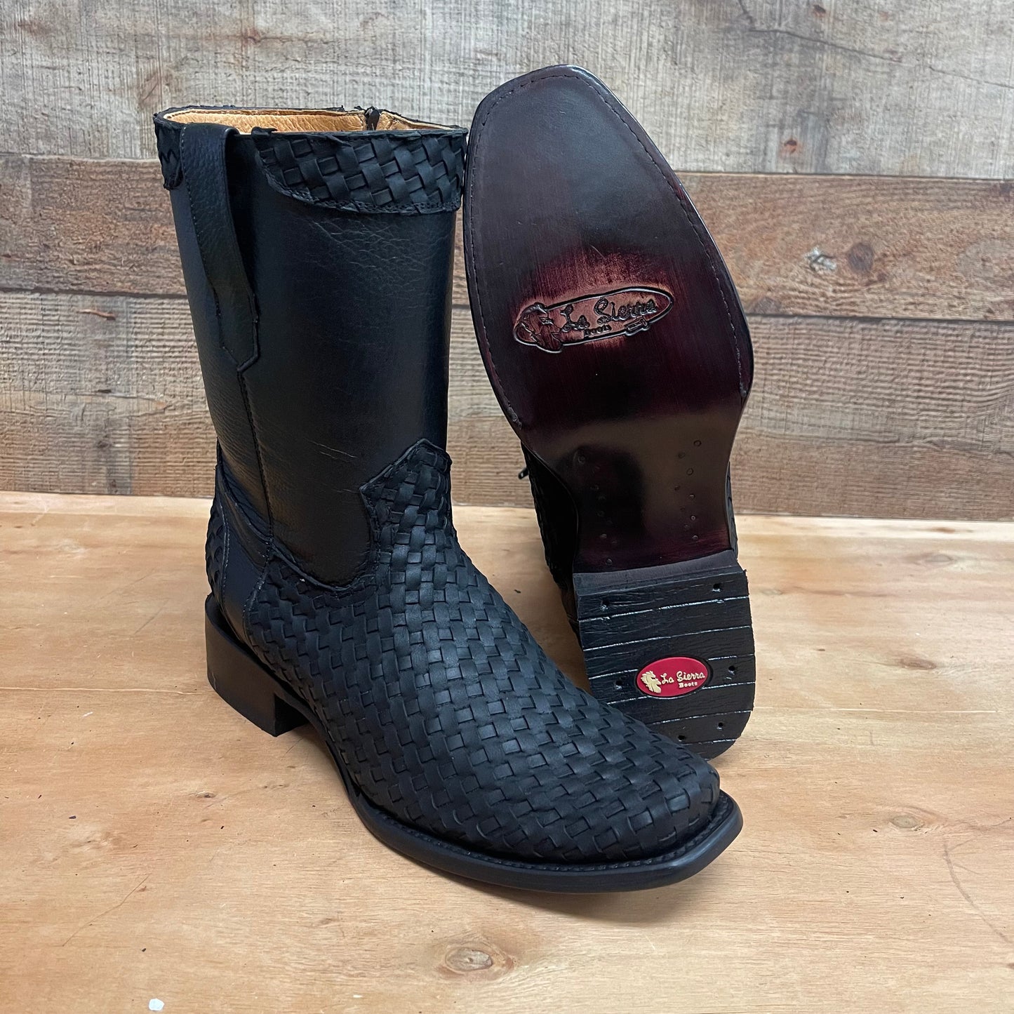 Men's Western Cowboy Side Zipper Genuine Leather with Handwoven Petatillo Style Dubai Toe Boots Est.272 Petatillo Cierre Horma Dubai