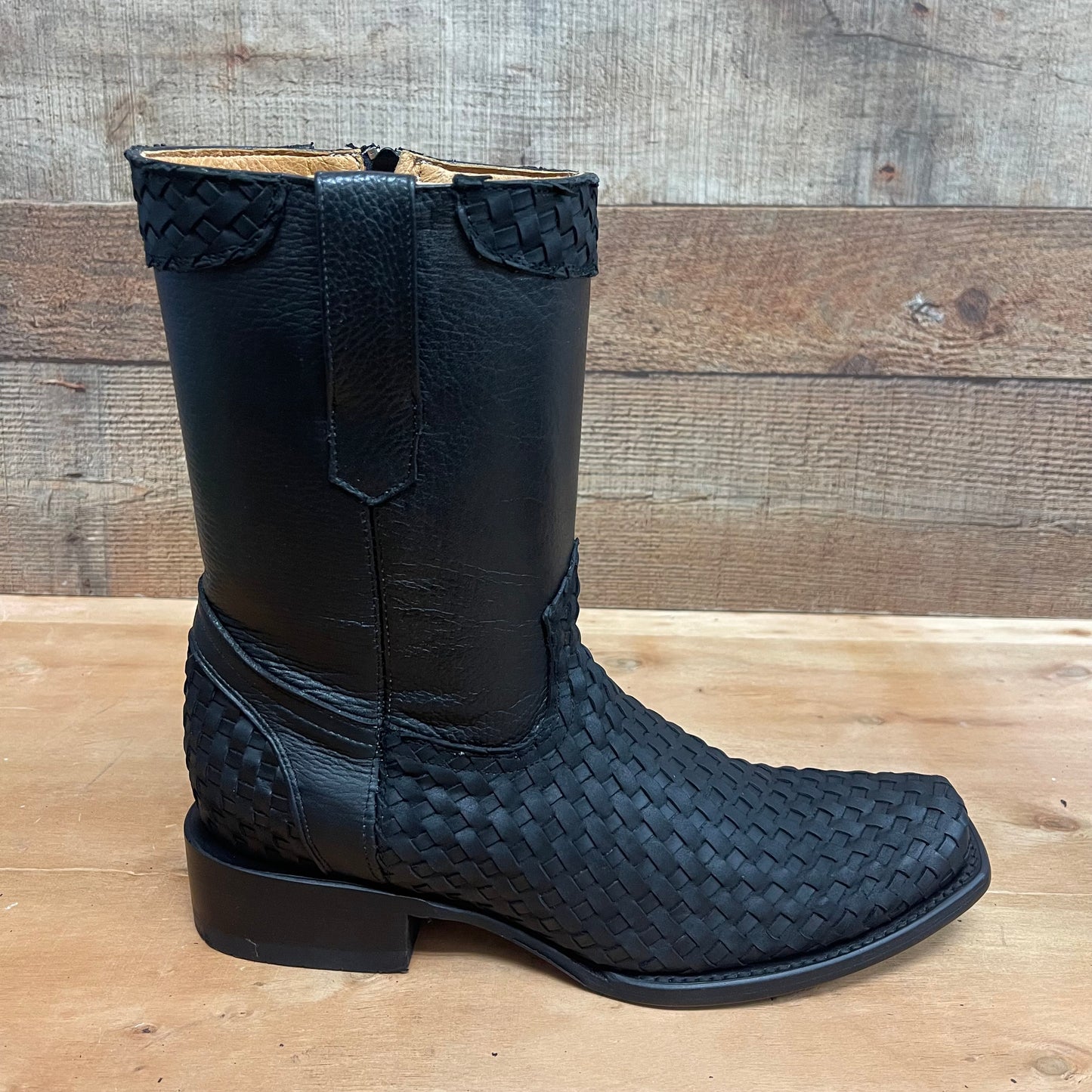 Men's Western Cowboy Side Zipper Genuine Leather with Handwoven Petatillo Style Dubai Toe Boots Est.272 Petatillo Cierre Horma Dubai