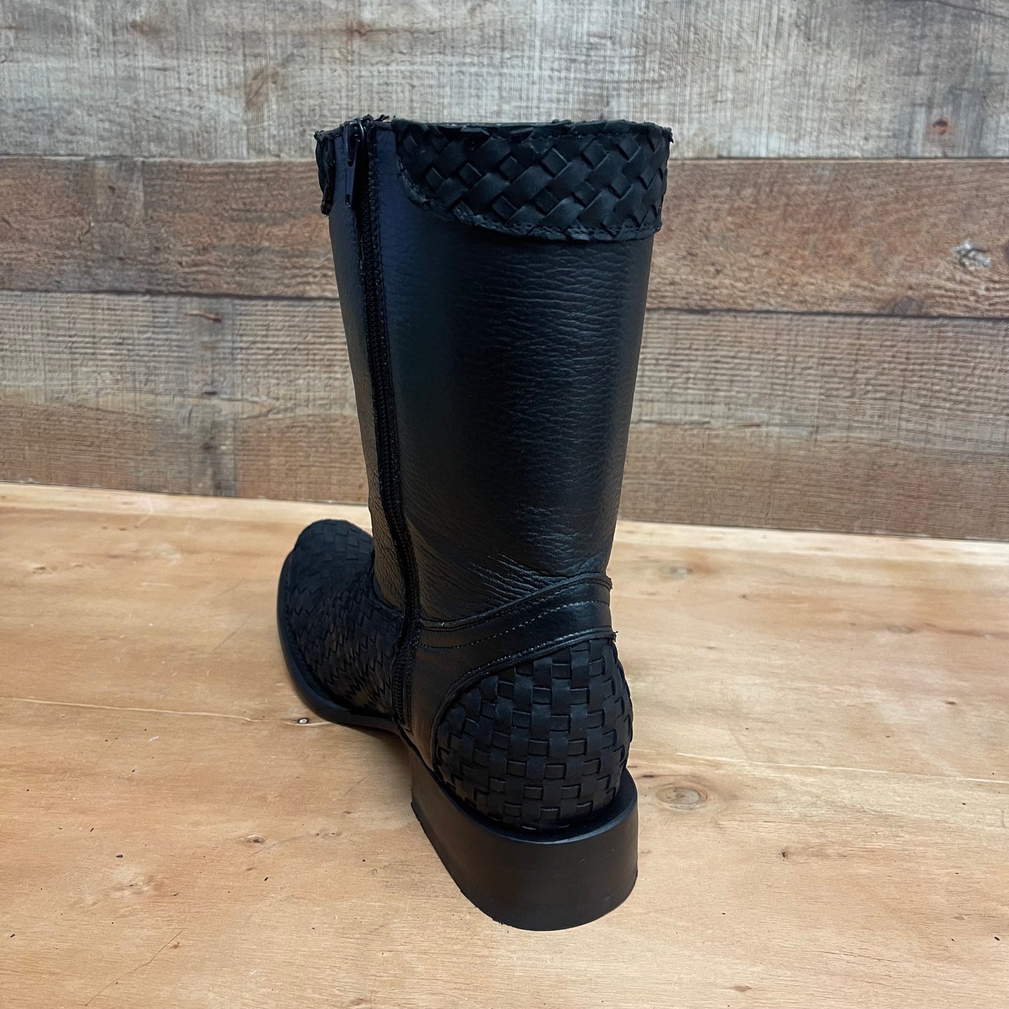 Men's Western Cowboy Side Zipper Genuine Leather with Handwoven Petatillo Style Dubai Toe Boots Est.272 Petatillo Cierre Horma Dubai