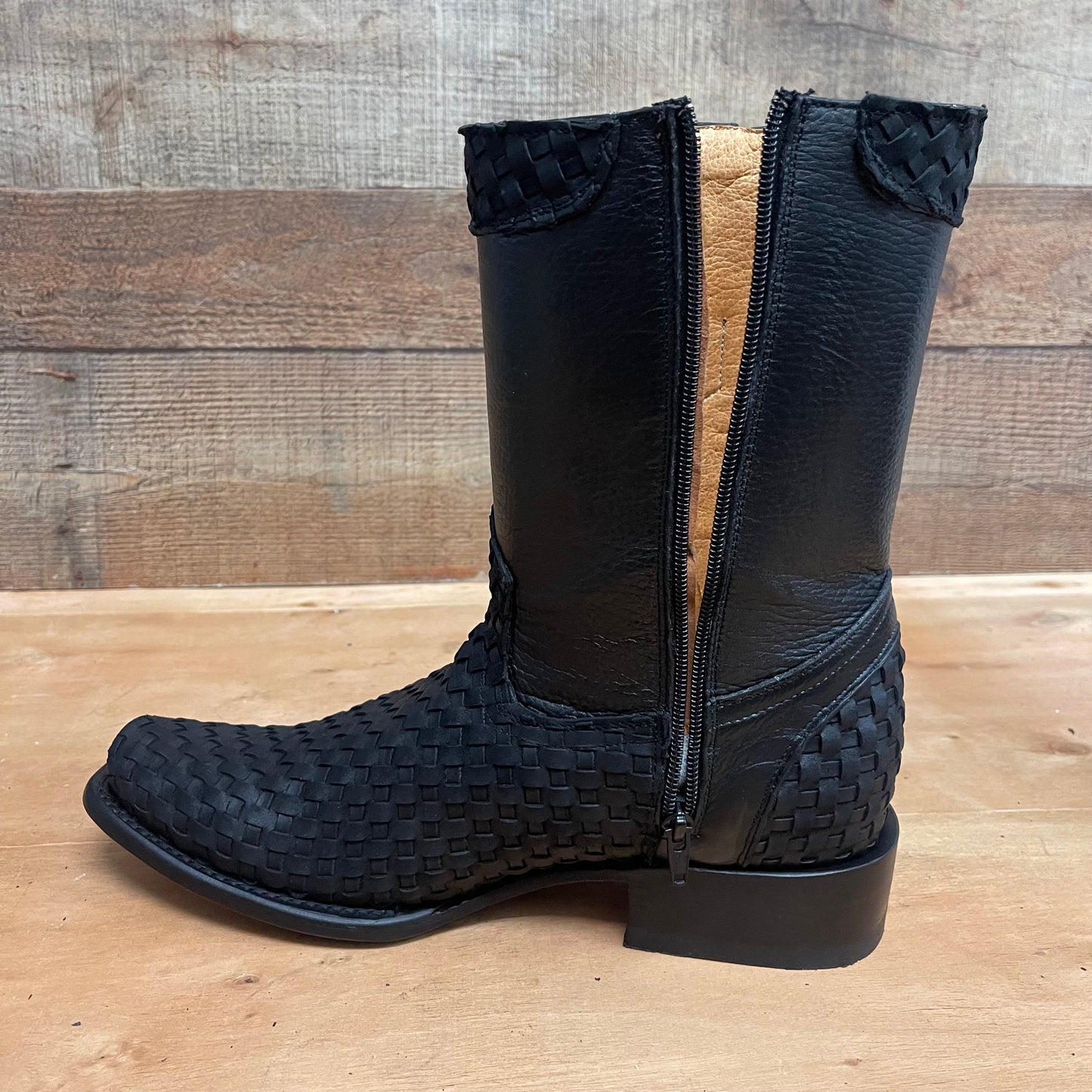 Men's Western Cowboy Side Zipper Genuine Leather with Handwoven Petatillo Style Dubai Toe Boots Est.272 Petatillo Cierre Horma Dubai