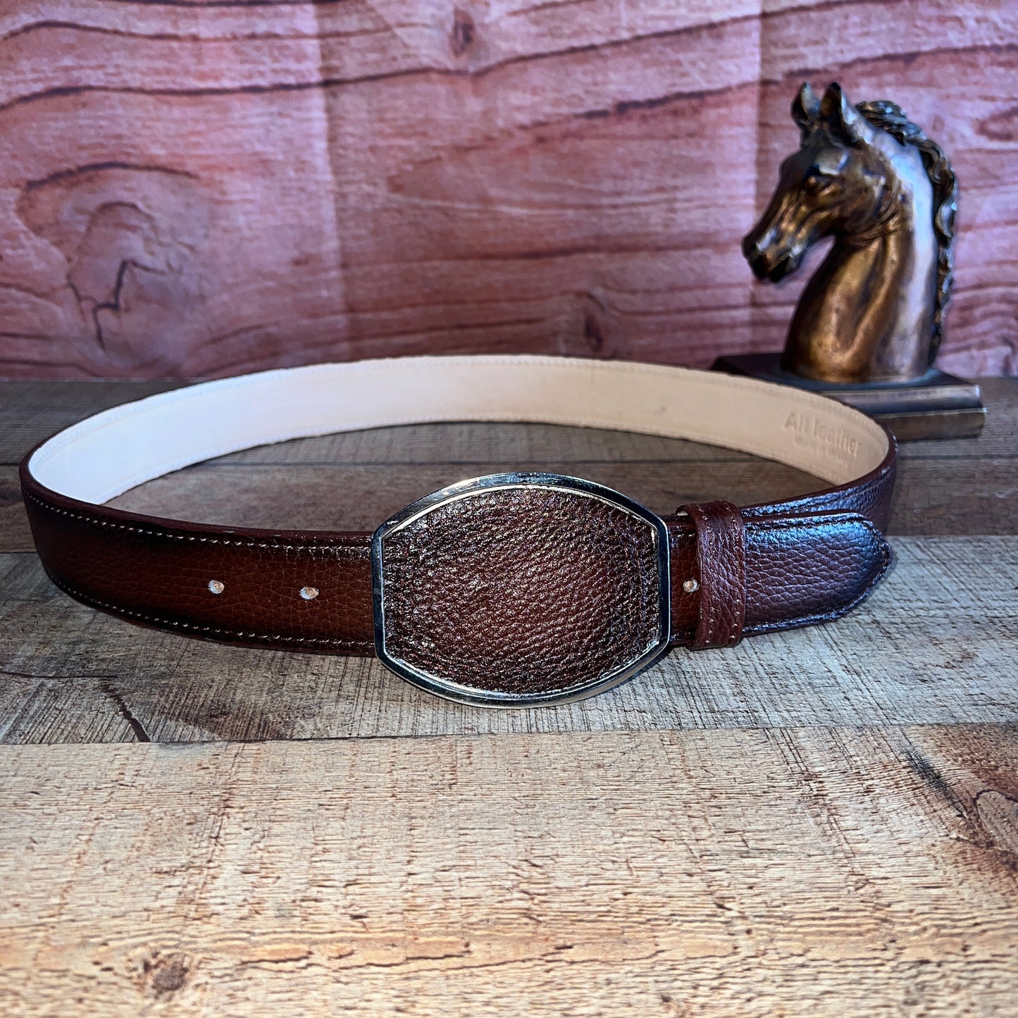 Men's Western Cowboy Genuine Leather American Deer Belt with Square Buckle Cinto Venado Americano Hebilla Cuadrada