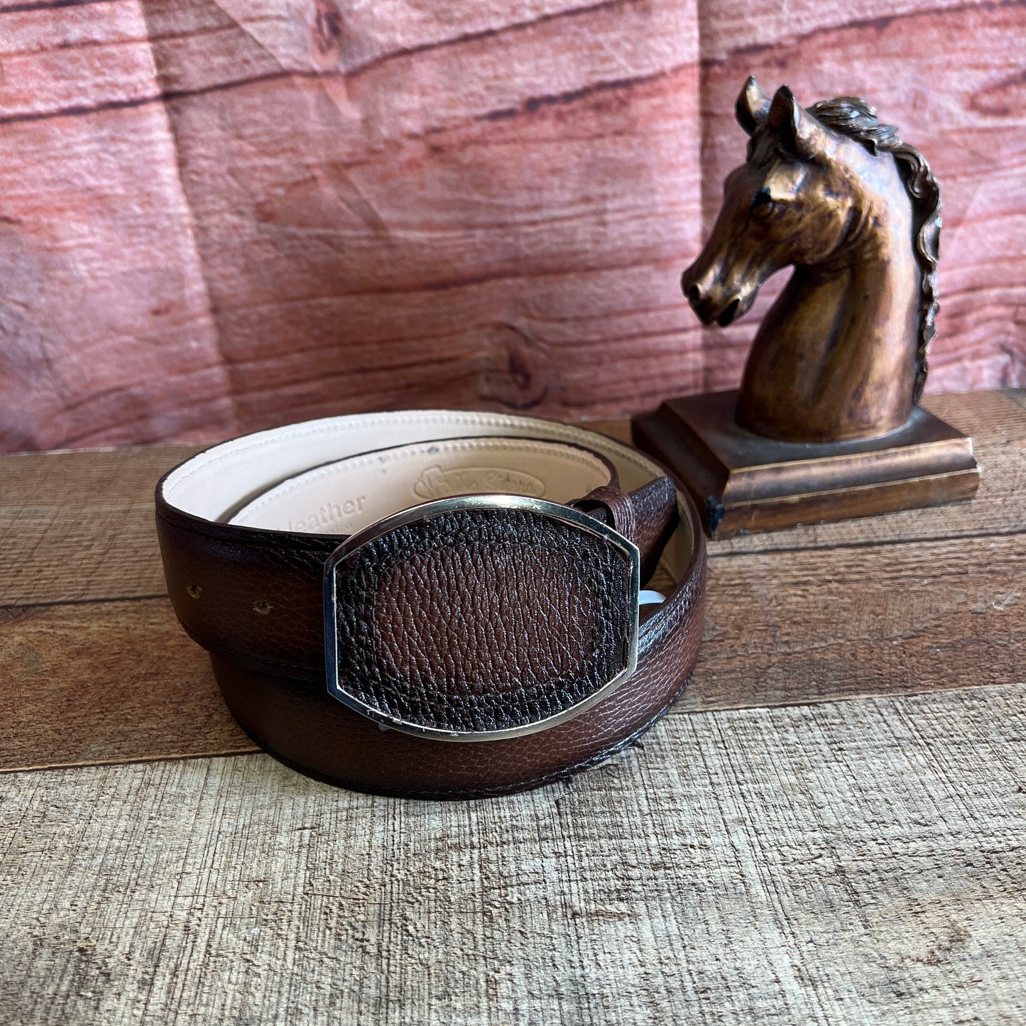 Men's Western Cowboy Genuine Leather American Deer Belt with Square Buckle Cinto Venado Americano Hebilla Cuadrada