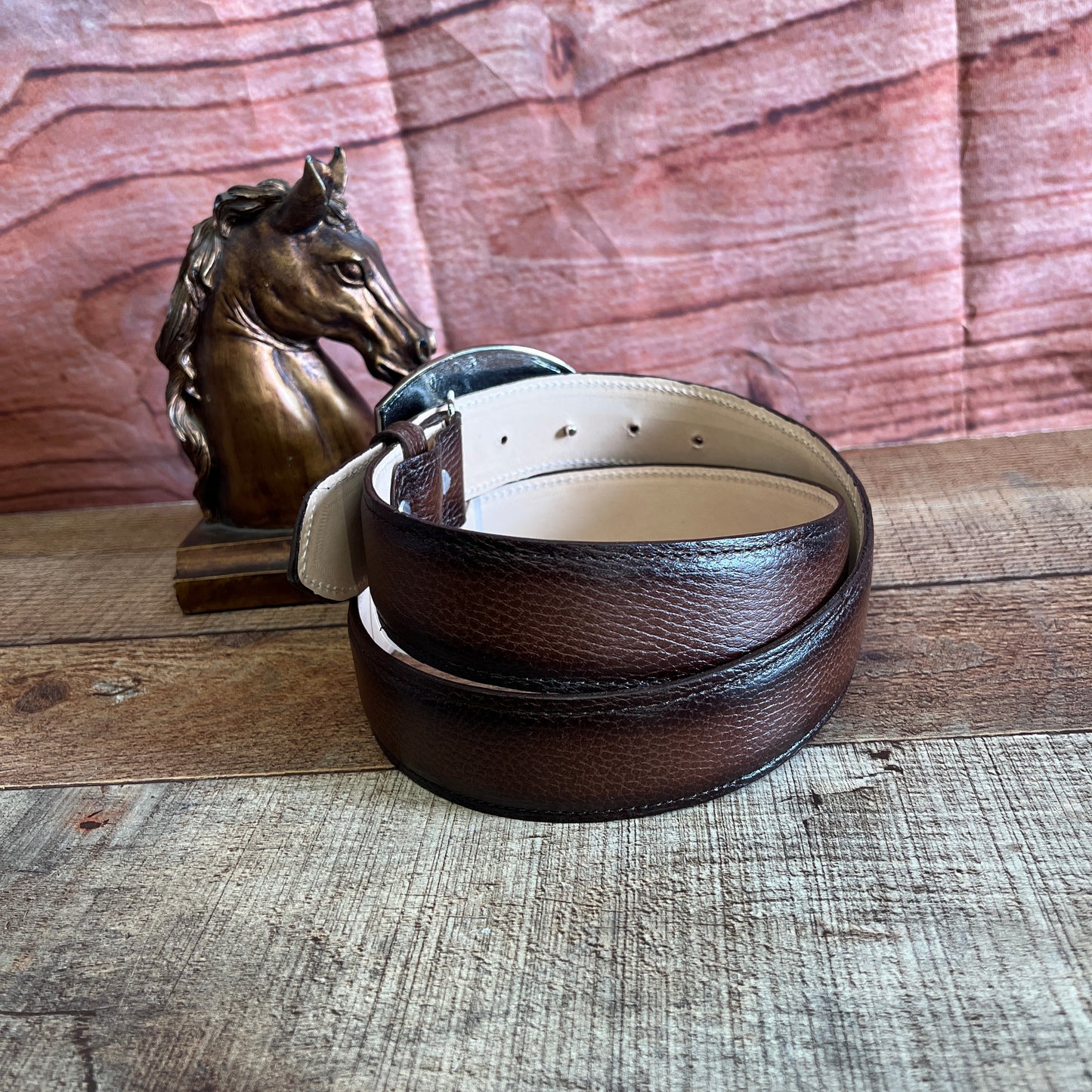 Men's Western Cowboy Genuine Leather American Deer Belt with Square Buckle Cinto Venado Americano Hebilla Cuadrada