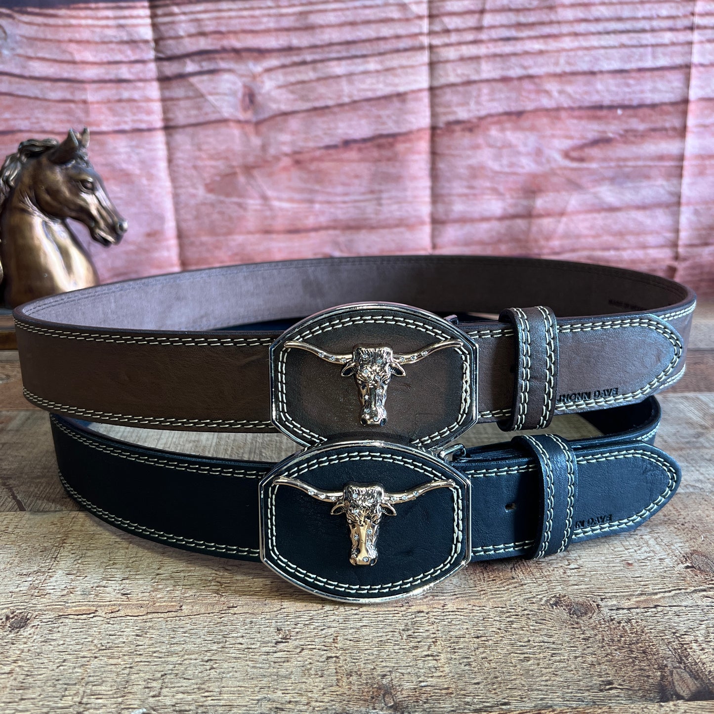 Men's Western Cowboy Genuine Cowhide Leather Belt with Square Metallic Buckle- Cinto vaquero Premium Hebilla Metalica Toro Diamante
