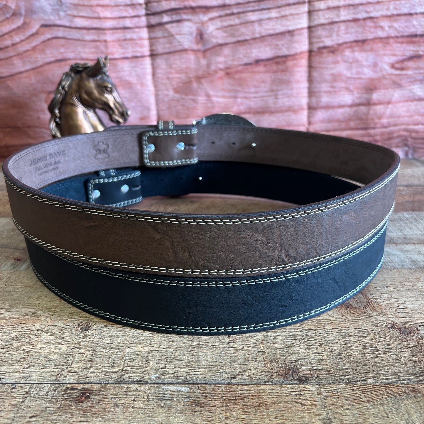 Men's Western Cowboy Genuine Cowhide Leather Belt with Square Metallic Buckle- Cinto vaquero Premium Hebilla Metalica Toro Diamante