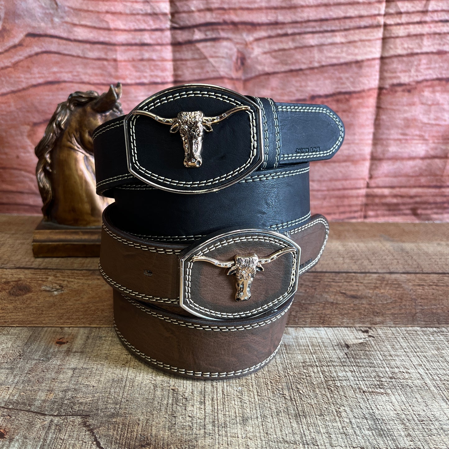 Men's Western Cowboy Genuine Cowhide Leather Belt with Square Metallic Buckle- Cinto vaquero Premium Hebilla Metalica Toro Diamante