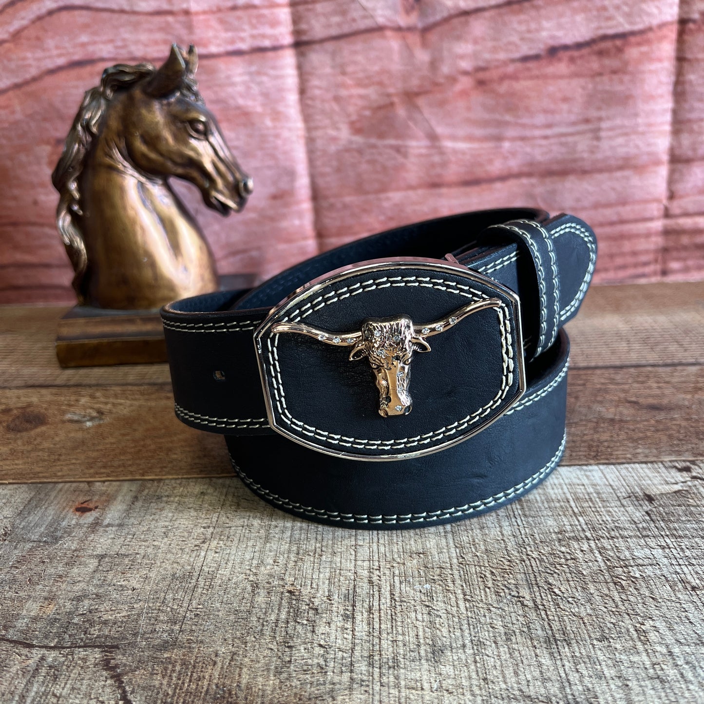 Men's Western Cowboy Genuine Cowhide Leather Belt with Square Metallic Buckle- Cinto vaquero Premium Hebilla Metalica Toro Diamante