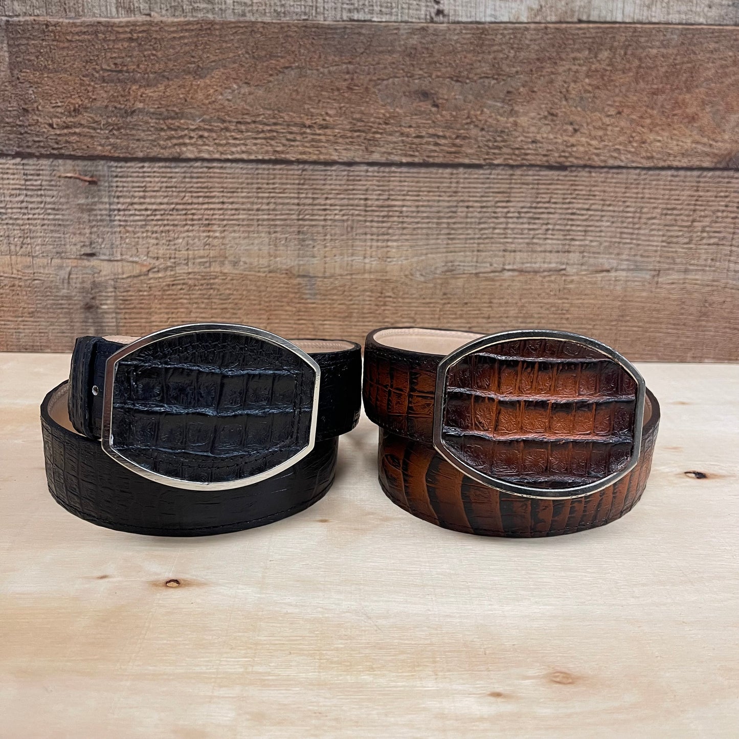 Men's Western Cowboy Genuine Cow Leather Cayman Belt with Square Buckle Cinto Cayman Hebilla Cuadrada
