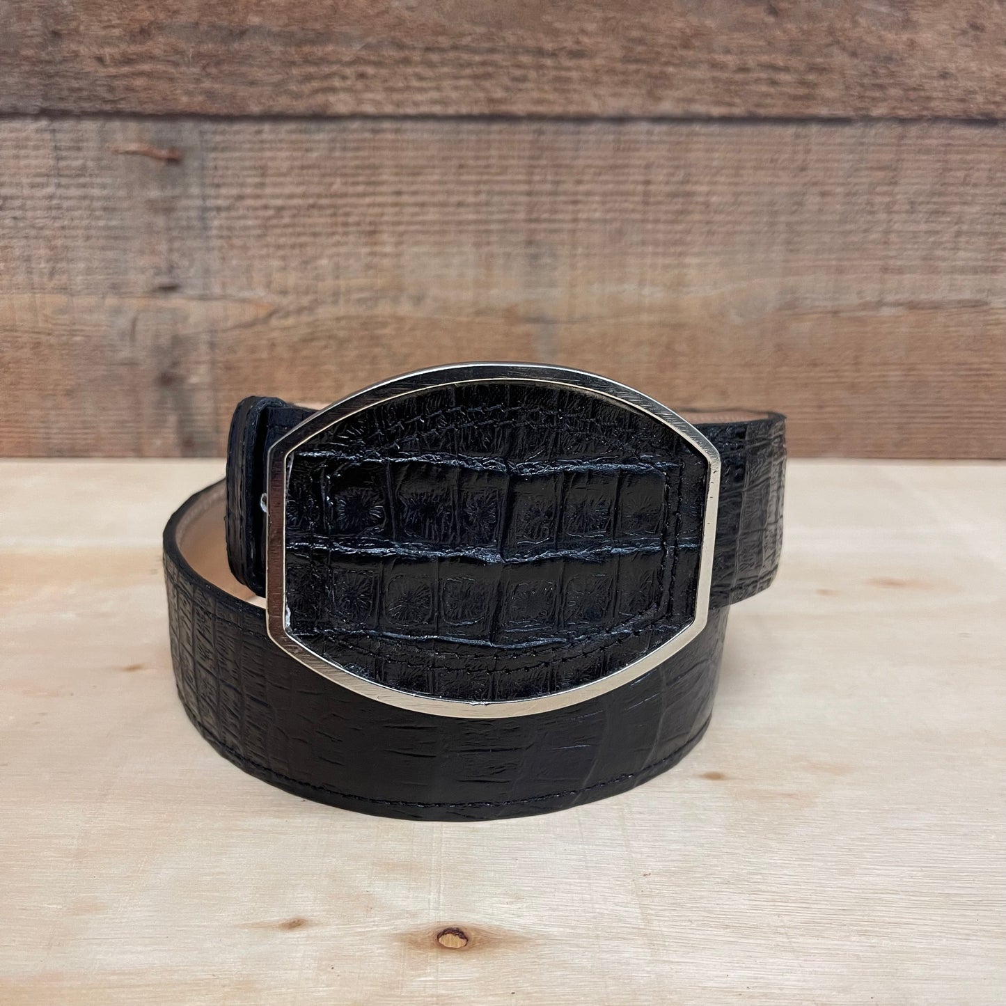Men's Western Cowboy Genuine Cow Leather Cayman Belt with Square Buckle Cinto Cayman Hebilla Cuadrada