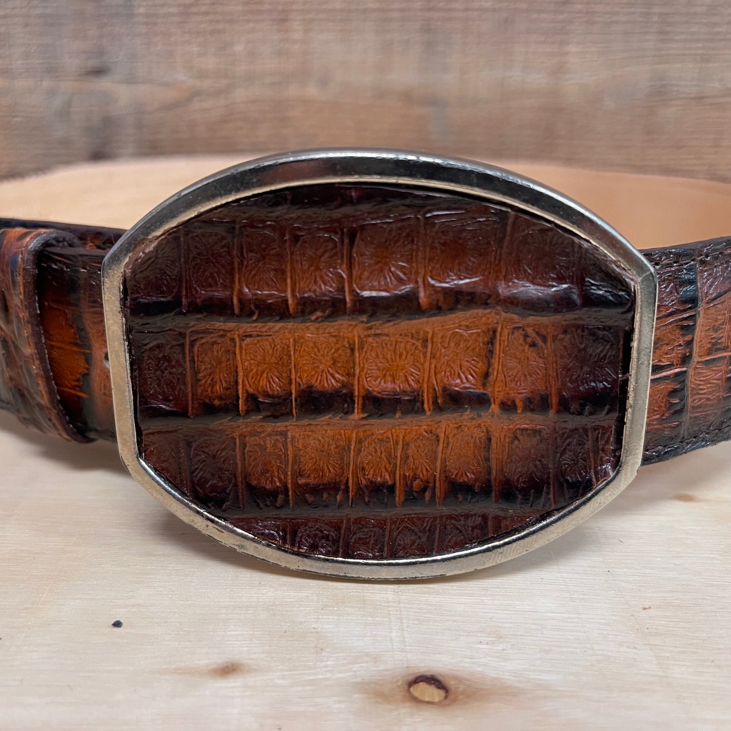 Men's Western Cowboy Genuine Cow Leather Cayman Belt with Square Buckle Cinto Cayman Hebilla Cuadrada