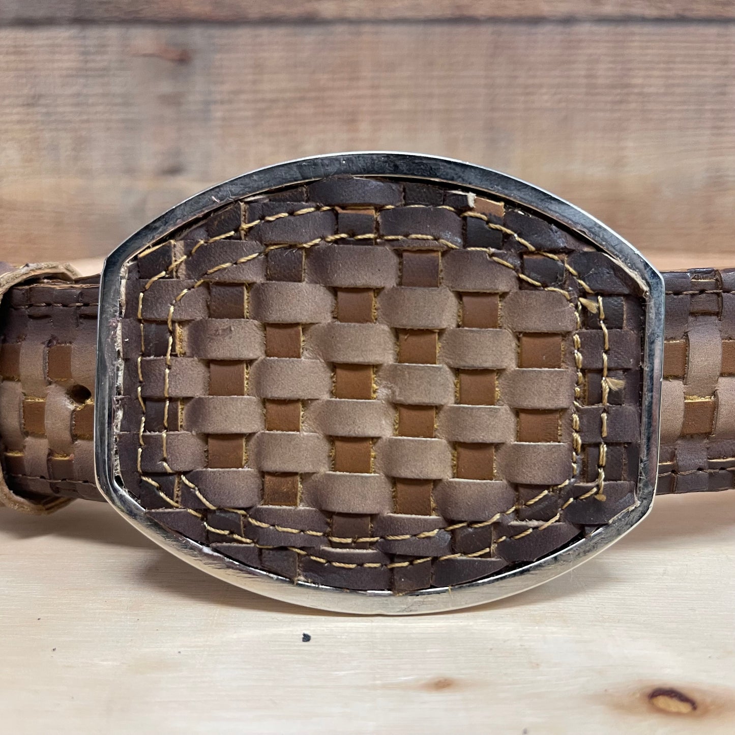 Men's Western Cowboy Woven Leather Belt Cinto Petatillo Hebilla Metálica