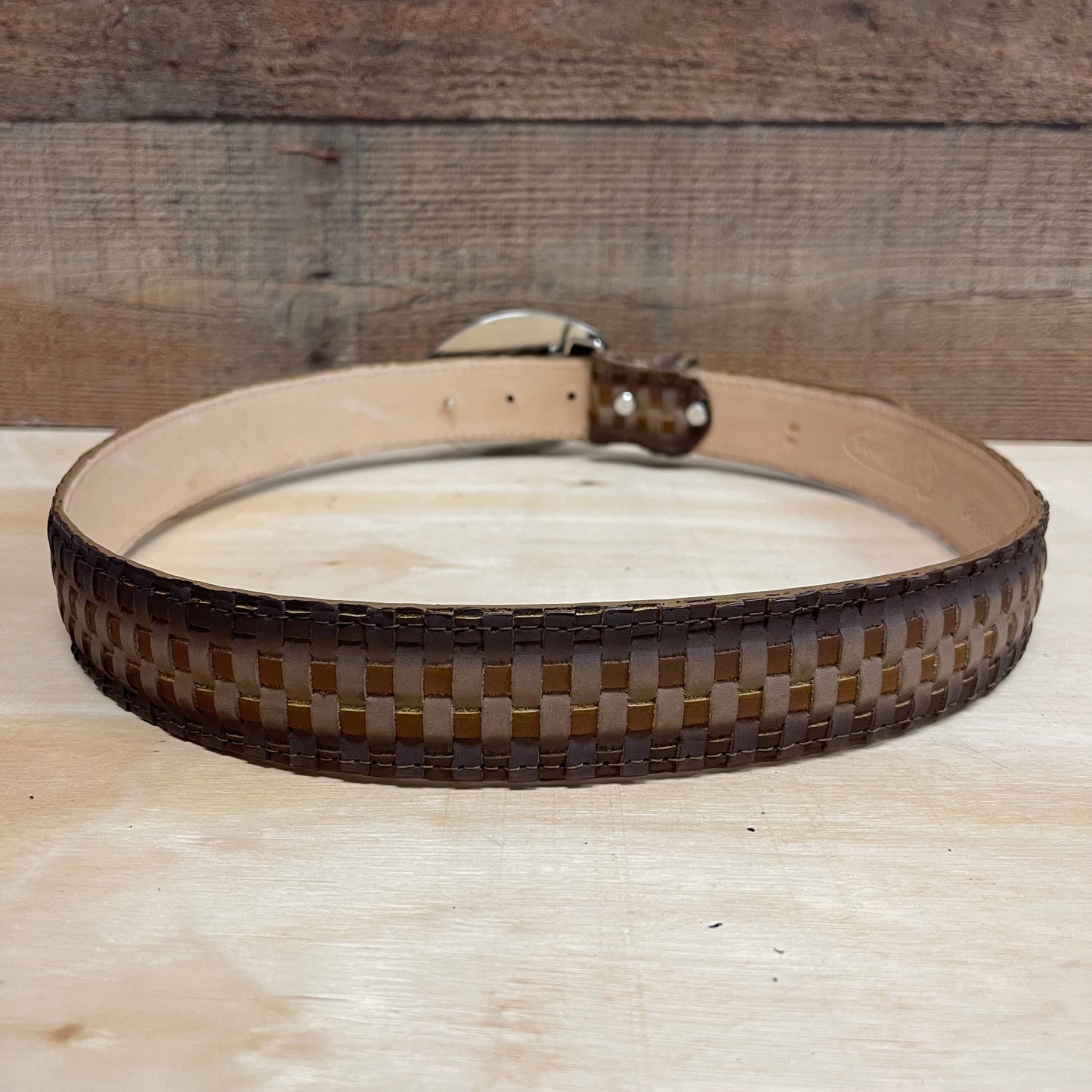 Men's Western Cowboy Woven Leather Belt Cinto Petatillo Hebilla Metálica