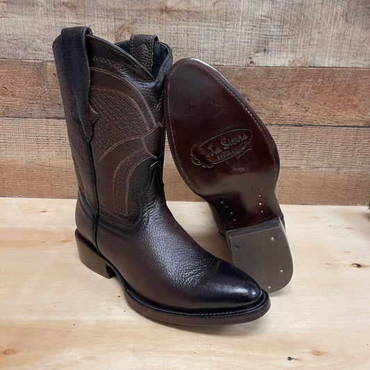 Men's Leather Cowboy Western Brown American Deer Leather Pull On Round Toe Boots Est.492