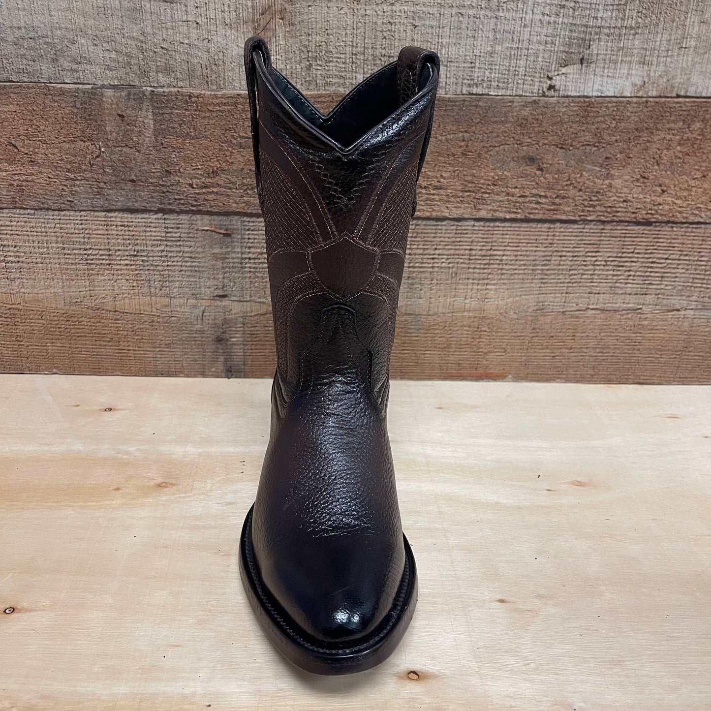 Men's Leather Cowboy Western Brown American Deer Leather Pull On Round Toe Boots Est.492