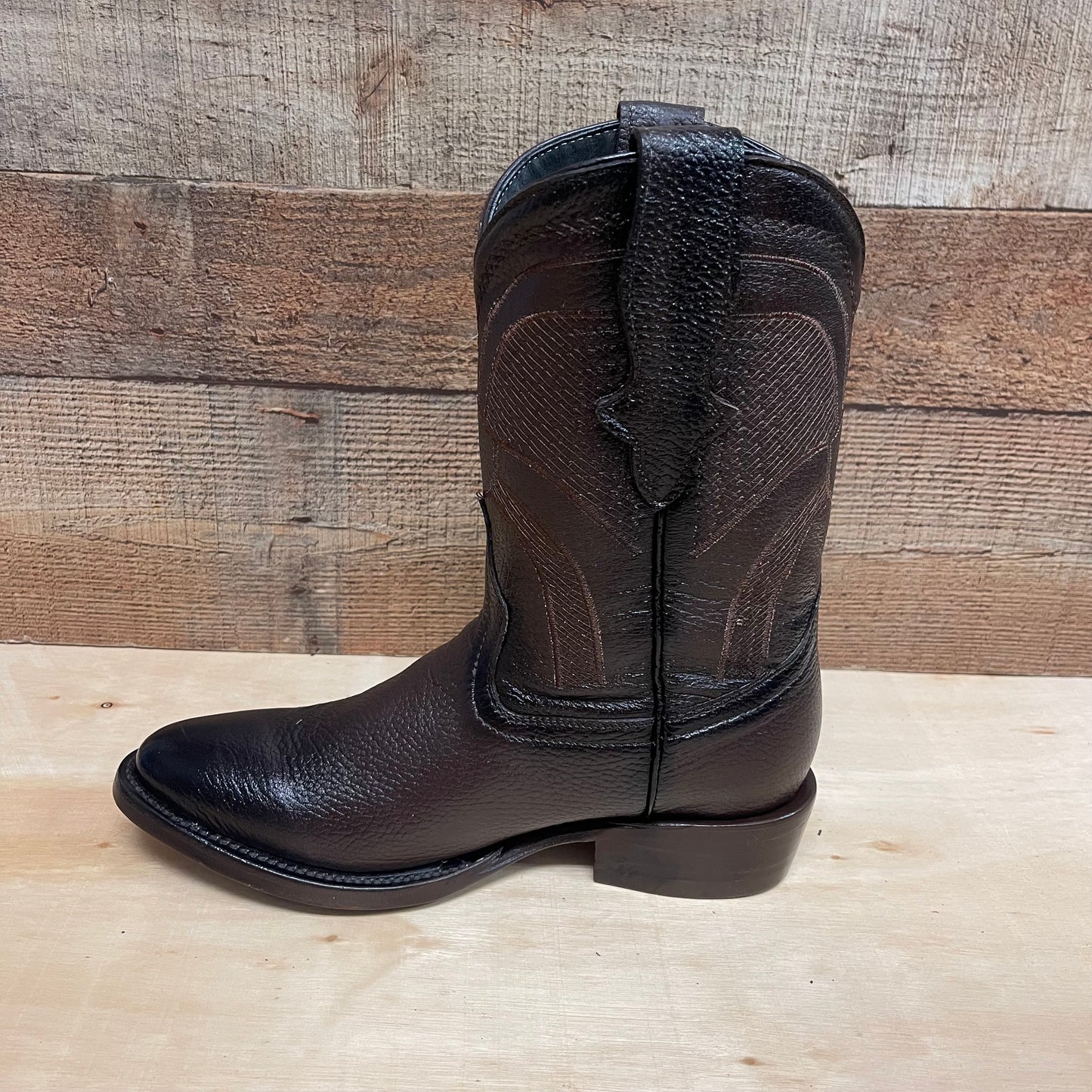 Men's Leather Cowboy Western Brown American Deer Leather Pull On Round Toe Boots Est.492