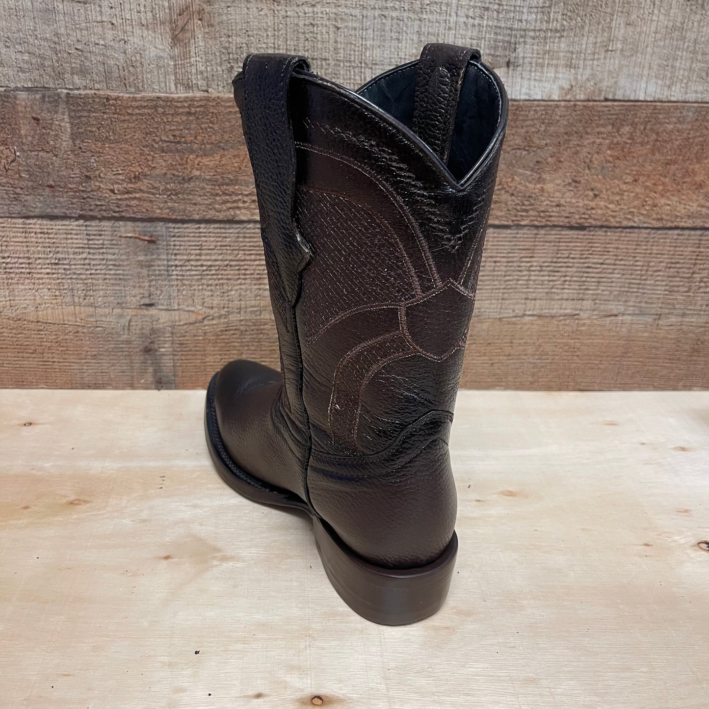 Men's Leather Cowboy Western Brown American Deer Leather Pull On Round Toe Boots Est.492