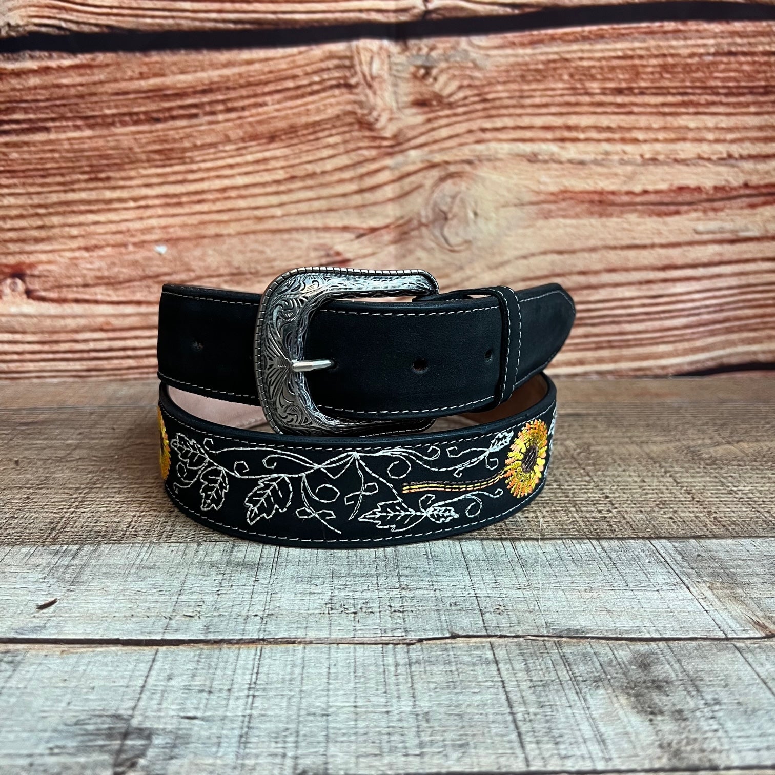 Women's Western Sunflower Leather Belt Cinto Girasol Est. 808 Black / 36