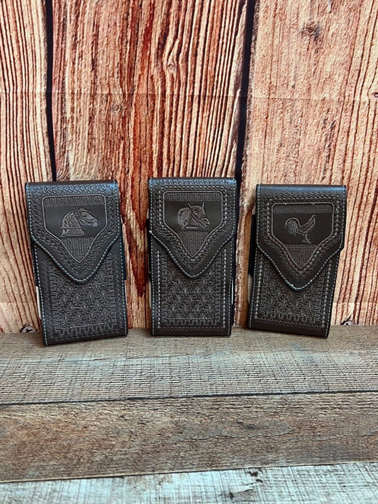 Men's Phone Case Embroidery Genuine Cow Leather
