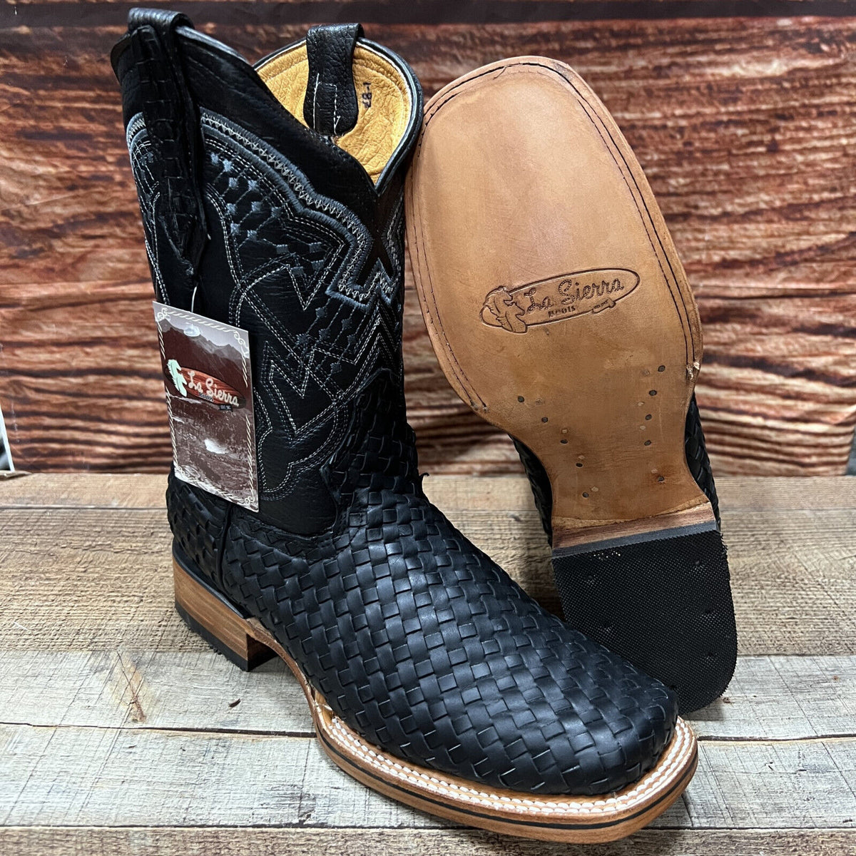 Men Western Cowboy Hand Woven Square Toe Boots Bota Tejido  display picture 1