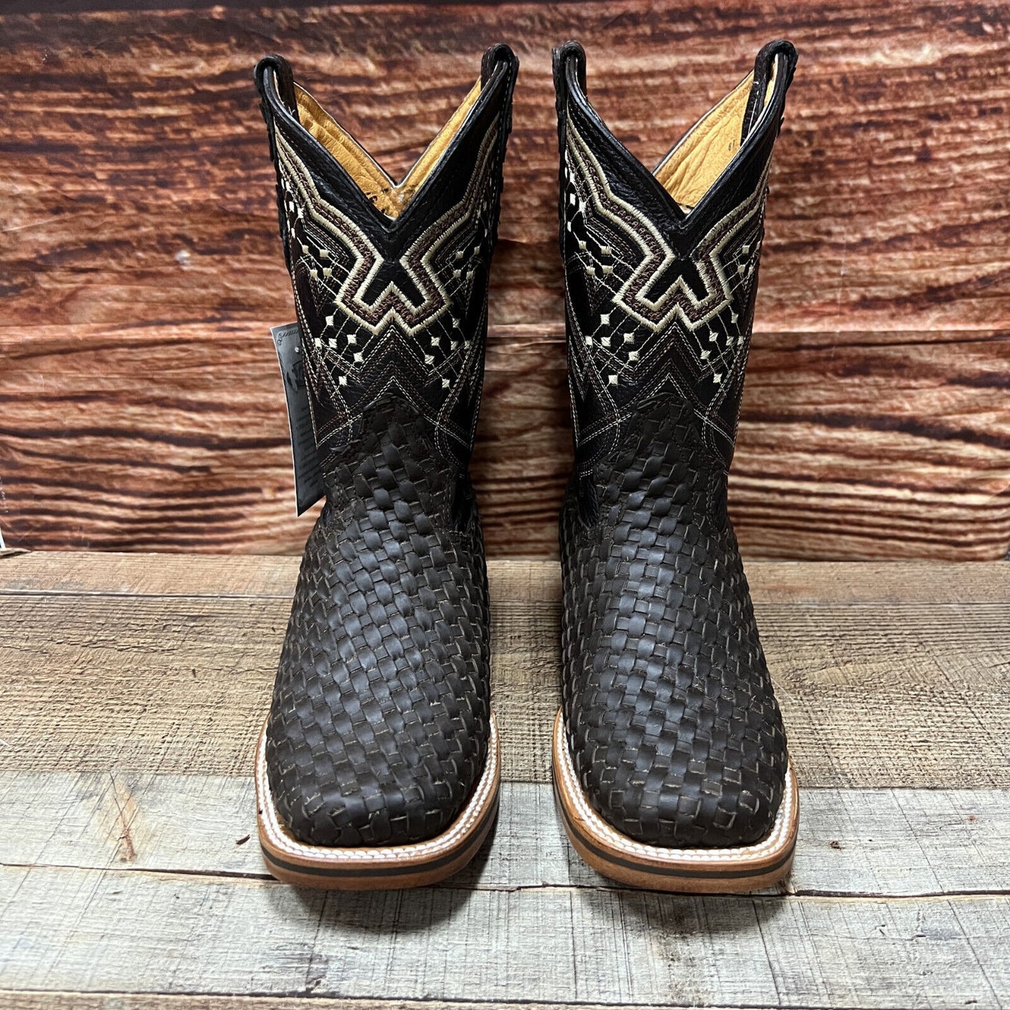 Men Western Cowboy Hand Woven Square Toe Boots Bota Tejido/ Petatillo Est.692