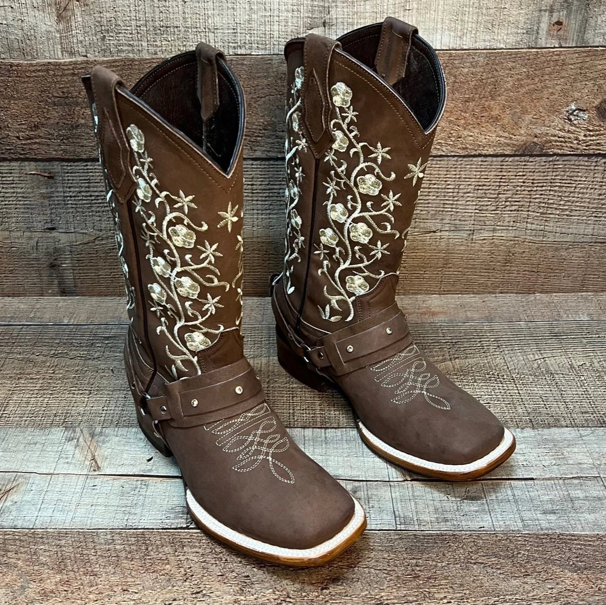 Women's Western Cowgirl Genuine Leather Boots With Detachable Harness Bota Vaquera Dama Est.101