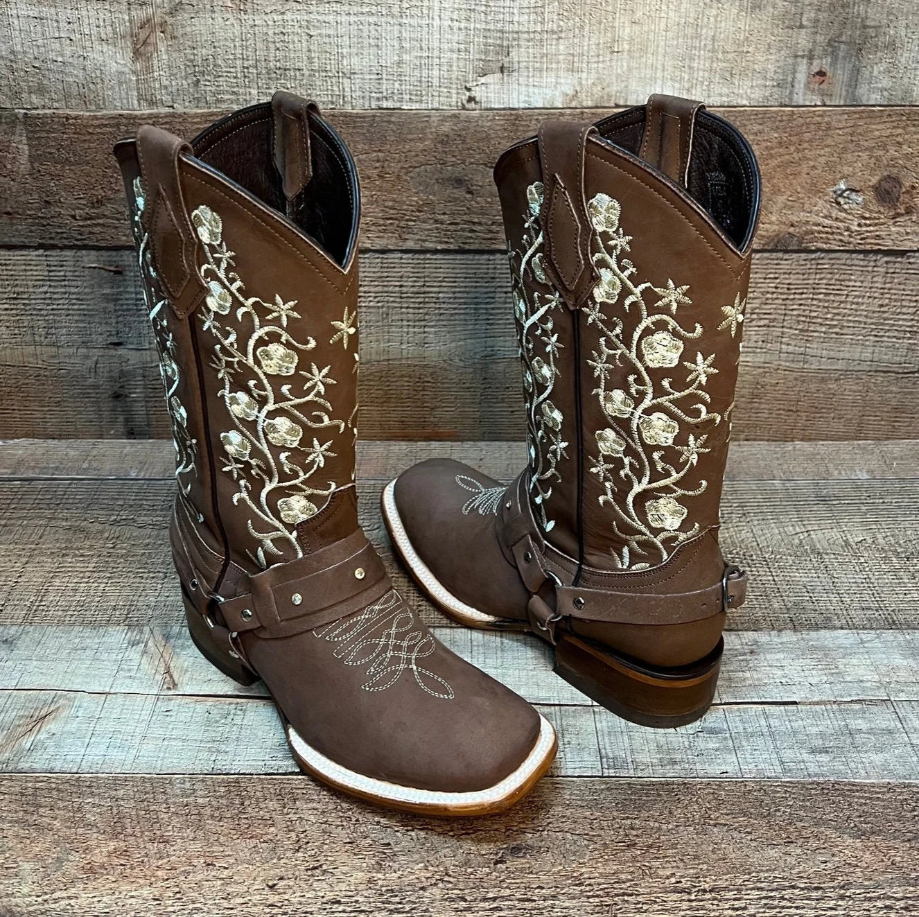 Women's Western Cowgirl Genuine Leather Boots With Detachable Harness Bota Vaquera Dama Est.101