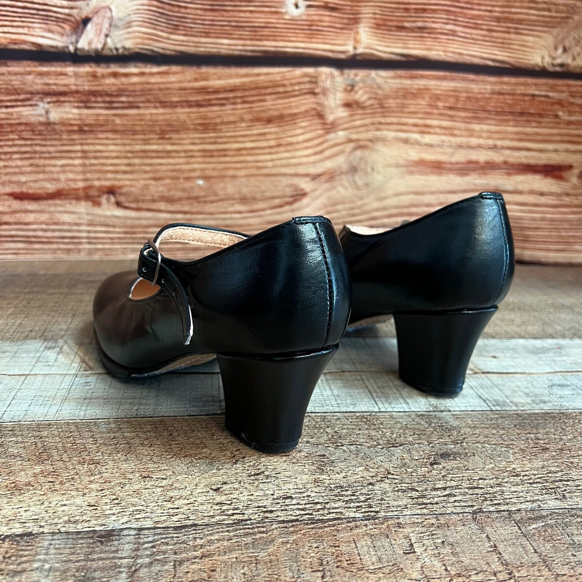 Women's Folkloric Dance Genuine Leather Black Shoes with Heels Handmade in Mexico Est.120
